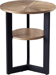 PADMA HOUSE Runder Couchtisch, Teetisch, Doppeldecker Beistelltisch, Sofatisch für Wohnzimmer, mit Metallbeinen 64 x 64 x 61 cm (Natürliche, 49 x 49 x 60 cm)