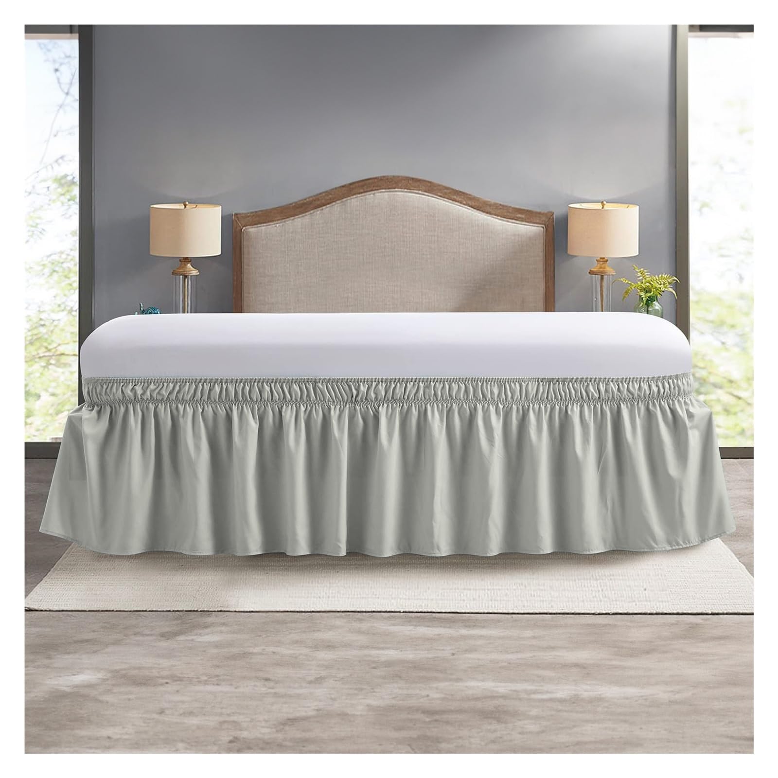 Volante per letto elastico morbido e confortevole, resistente allo sbiadimento, senza protezione del letto (grigio, letto matrimoniale 153 x 203 x 38 cm)