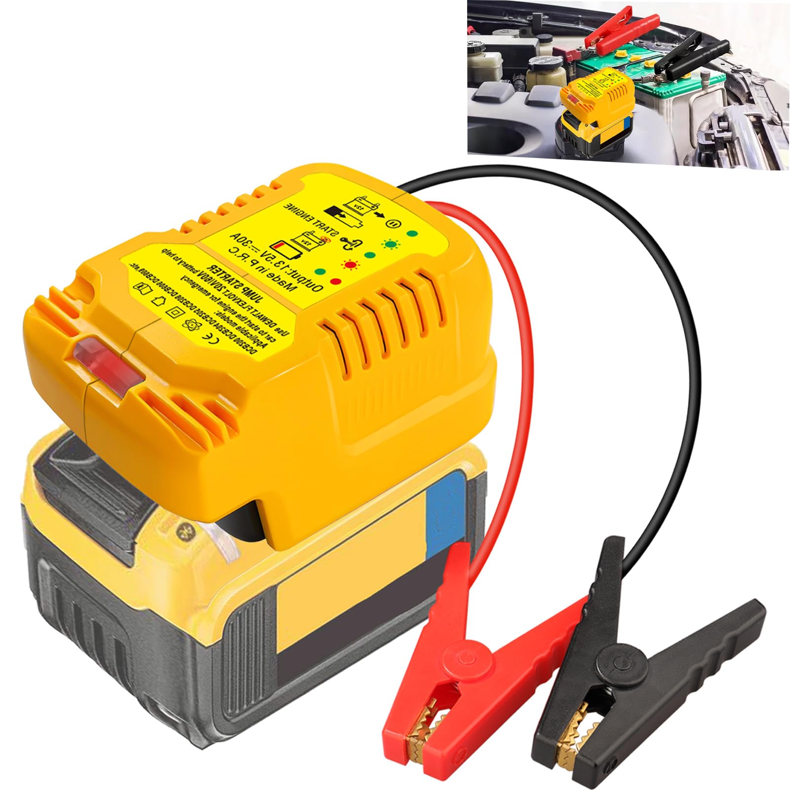 Car Jump Starters Adapter Compatible with DeWalt 20V MAX Batteries with 11AWG Jump kit Cable for use with Trucks, SUVs, Full-Size Cars, mid-Size Cars and Small Compact Cars Vehicles