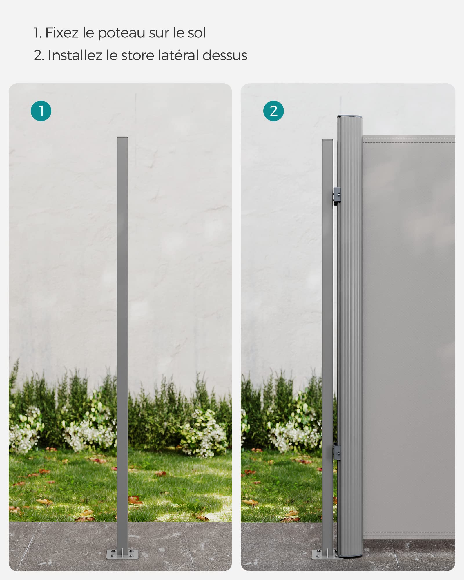 SONGMICS Poteau pour Caisson de Store, Barre de Support, pour ne Pas Monter au Mur, Compatible avec Stores Latéraux Simples en Aluminium, Gris GSA002