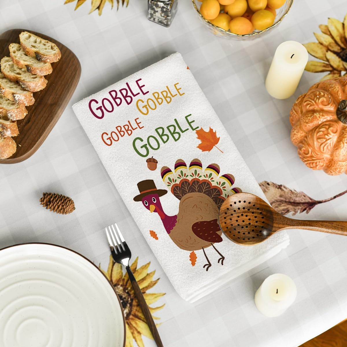 Artoid Mode Turkey Gobble Thanksgiving Kitchen Towels Dish Towels, 18x26 Inch Fall Pumpkin Decoration Hand Towels Set of 2 - Image 4