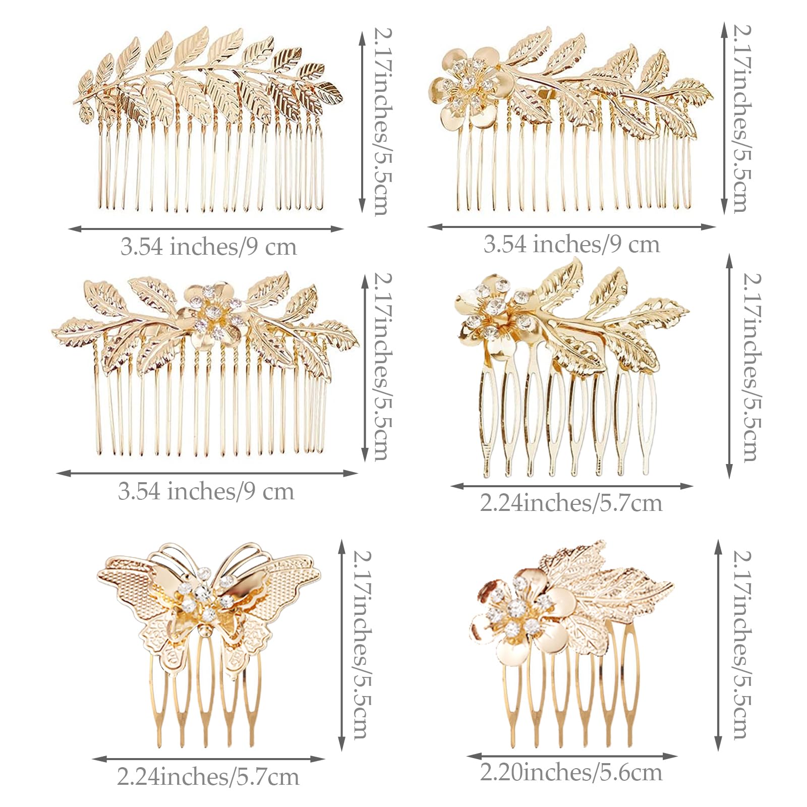 Amazon.com : 6PCS Gold Rhinestone Leaf and Butterfly Hair  display picture 1
