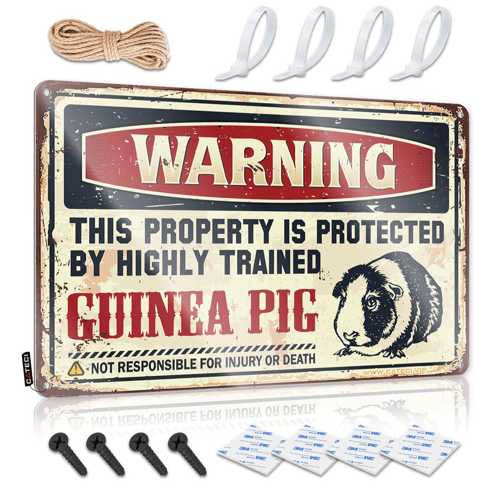 Funny Kitchen Tin Signs Warning This Property Is Protected By A Highly Trained Guinea Pig Sign Funny Signs For Bar Bar Metal Tin Sign(30X40CM)