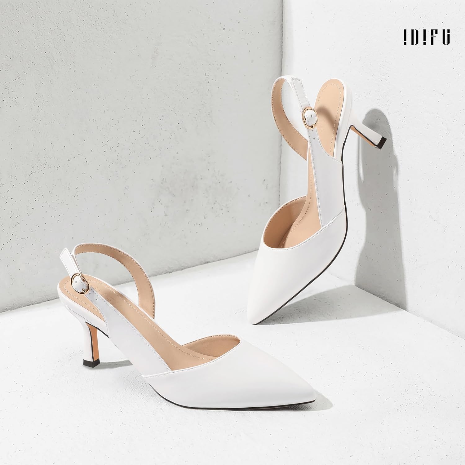 IDIFU Women's Slingback Kitten Heels Low D'Orsay Pumps Closed Pointed Toe Shoes Comfy Dress Wedding Party Evening Bridal 3 Inch Heels
