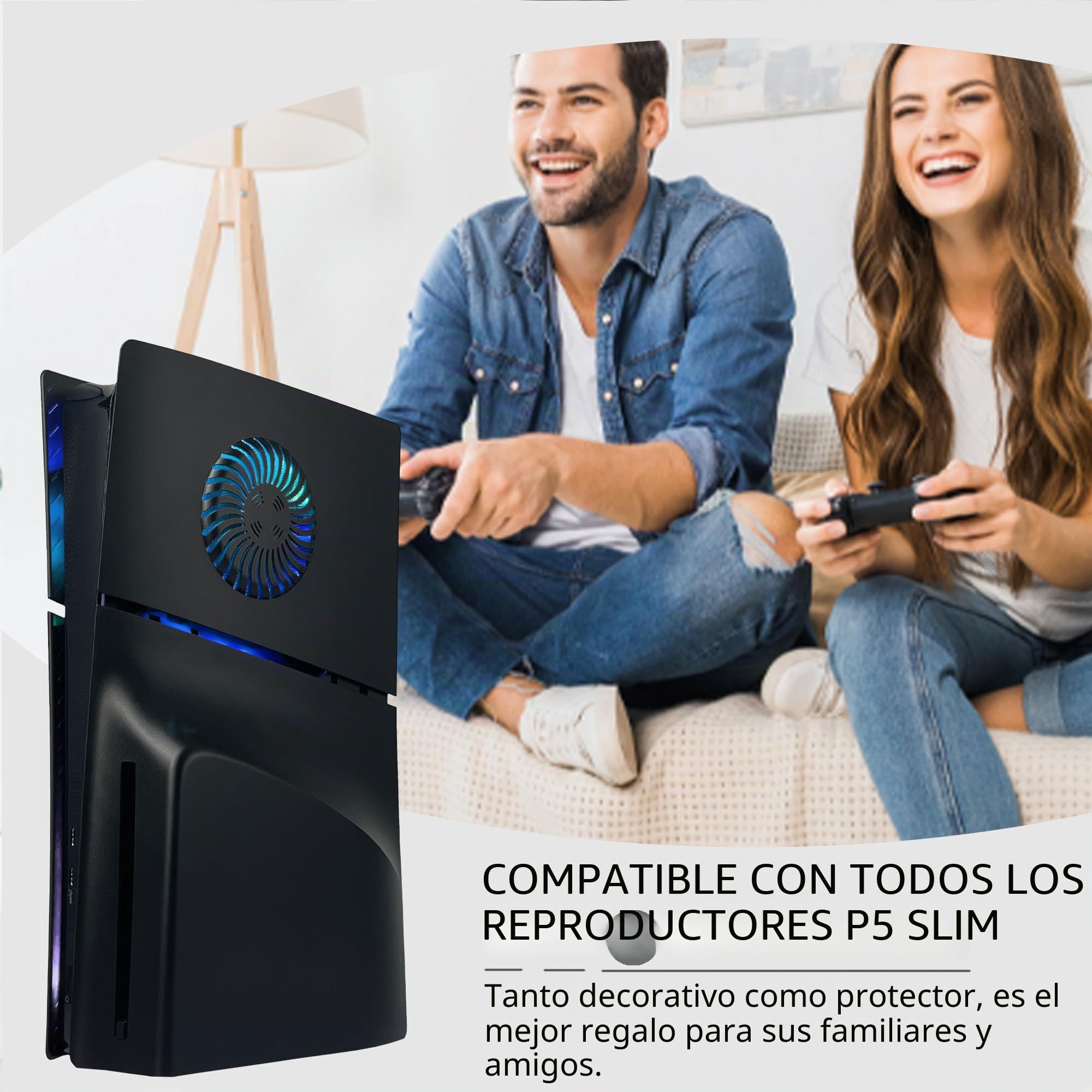 Placa frontal DOBEWINGDELOU para PS5 Slim Disc Edition con tira de luz RGB, filtro de polvo y ventilación, más de 400 efectos, anillo de luz LED
