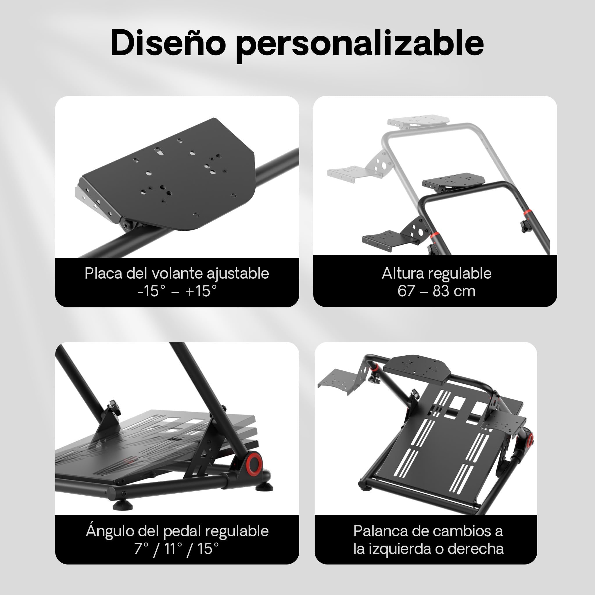 WilTec Soporte de volante para simulación de carreras 68 x 82 x 83 cm negro plegable, ajustable, soporta hasta 20 kg, para volante y pedales - experiencia de simulación gaming realista
