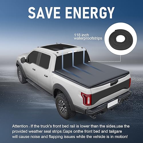 Vista 26 de CARMOCAR Cubierta rígida de tres pliegues para Ford Ranger 2019-2024, accesorios de cubierta de caja de camión de 5 pies con luz LED