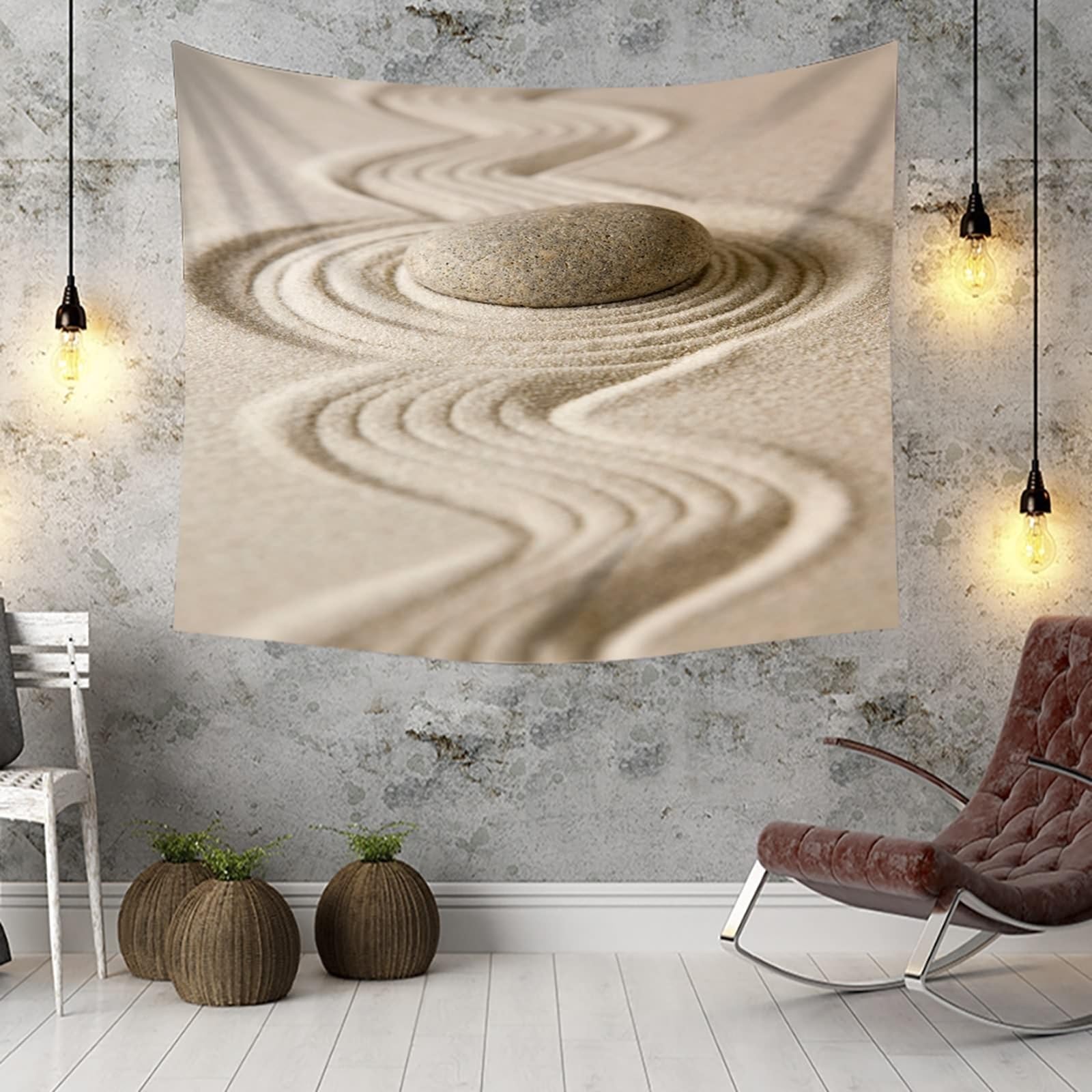 Tapiz grande para colgar en la pared, color beige, arena y piedra, microfibra, 260 x 240 cm (ancho x alto)