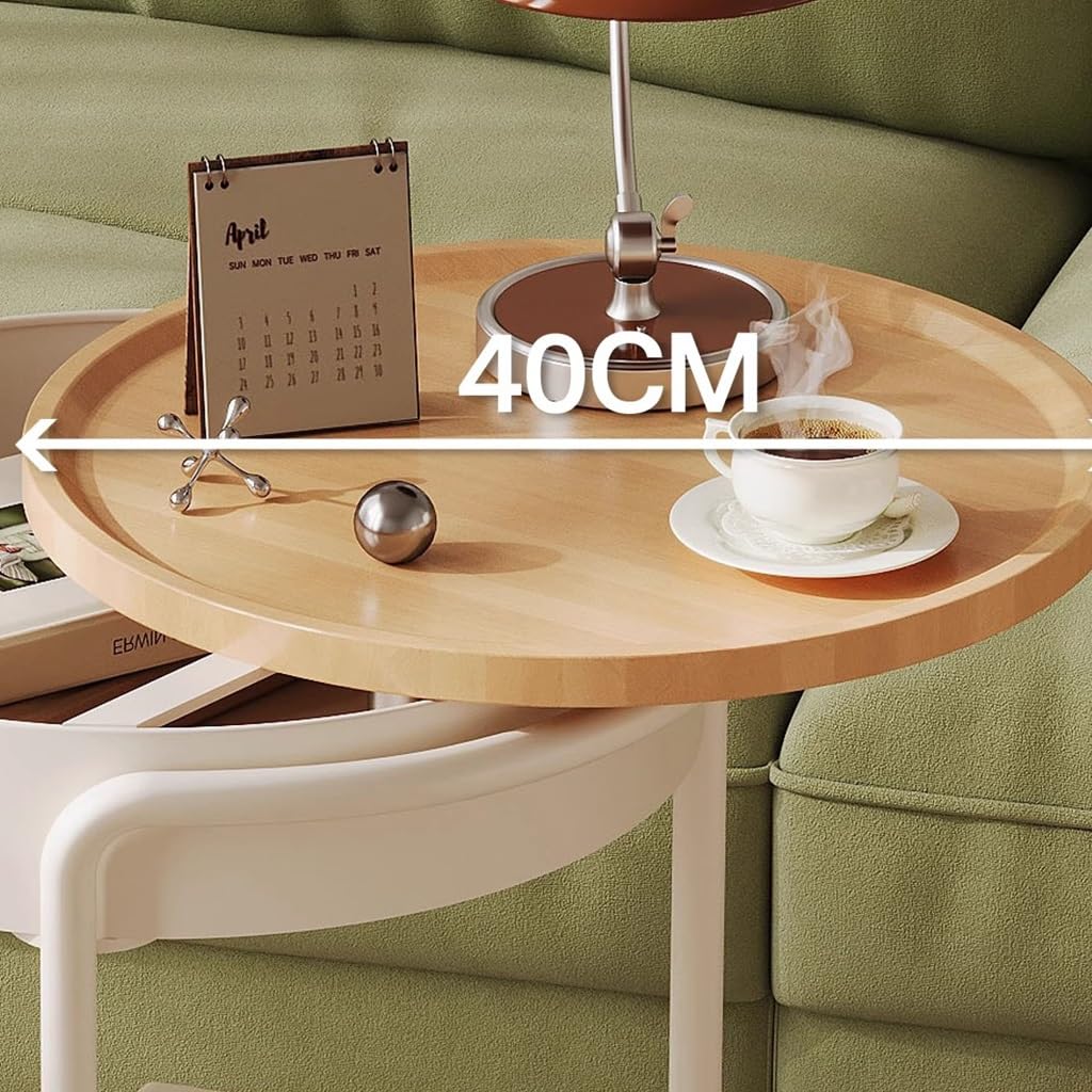 Moderna mesa de café color crema con ruedas ocultas, versátil para sala de estar y comedor, diseño funcional para el hogar