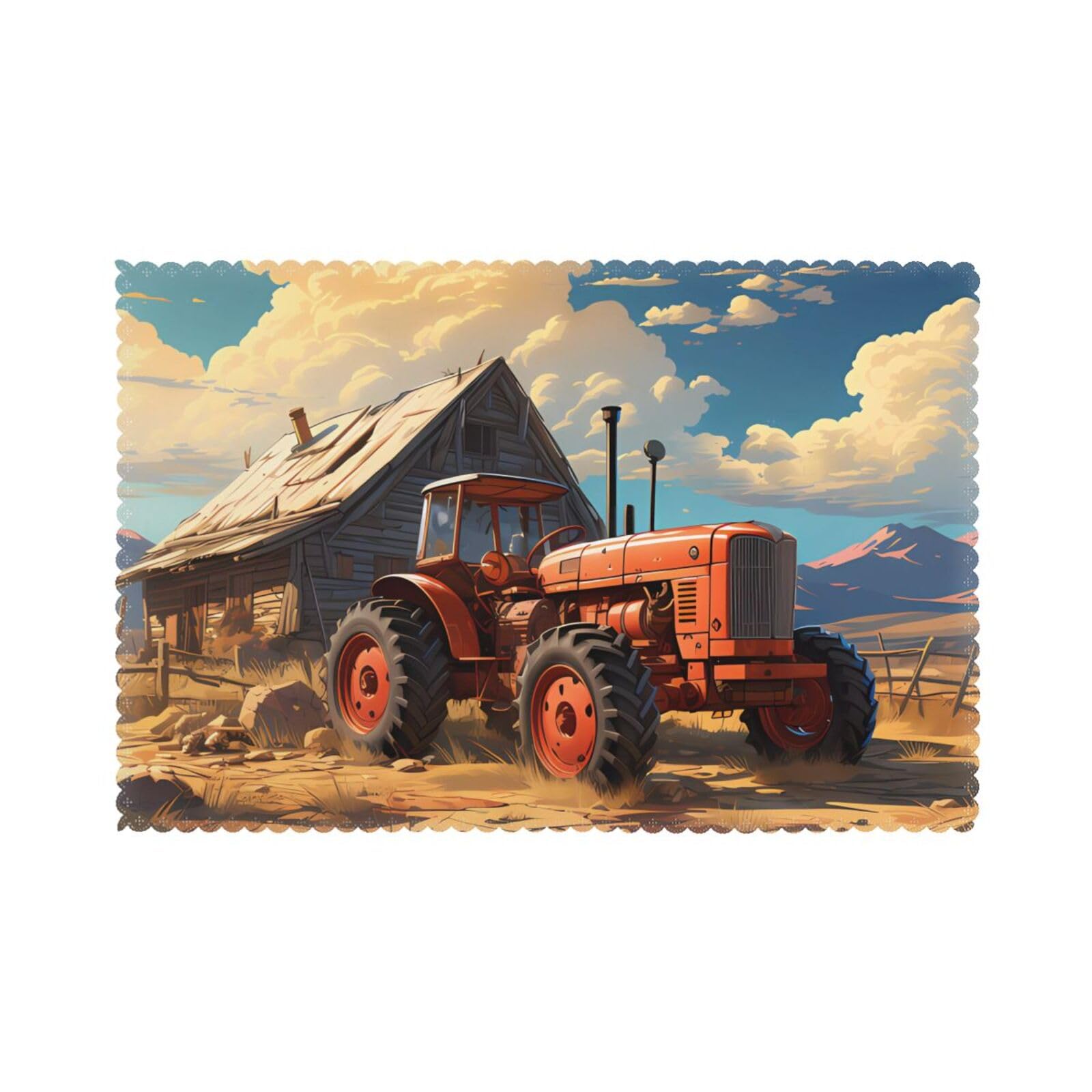 Farm Red Tractor Placemat set of 6, oil-proof and insulated dining table placemats, washable and wipeable.