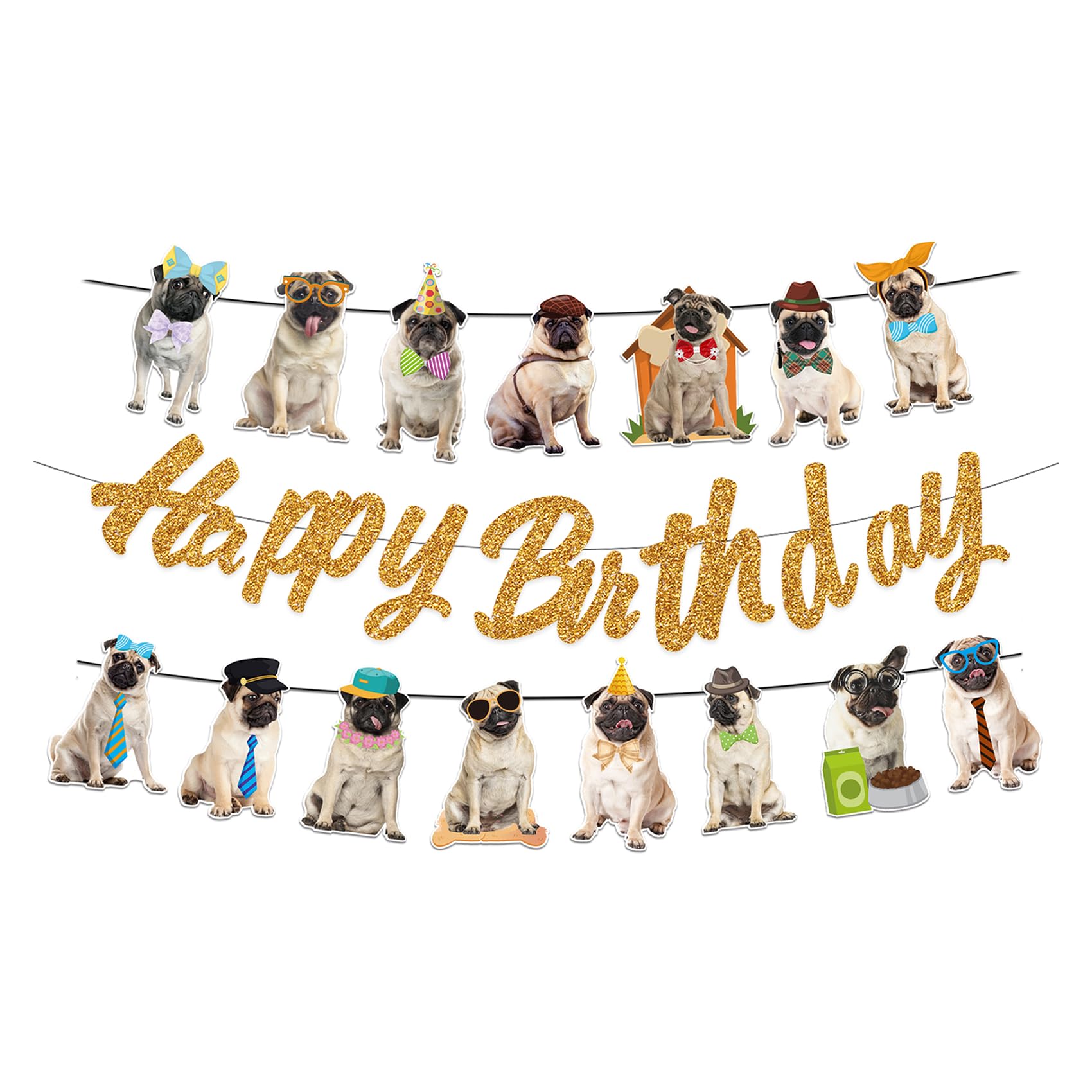 3 PCS Pug Party Banners Different Face Pug Birthday Hanging Decorations for Pug Party Decorations Birthday Party Supplies