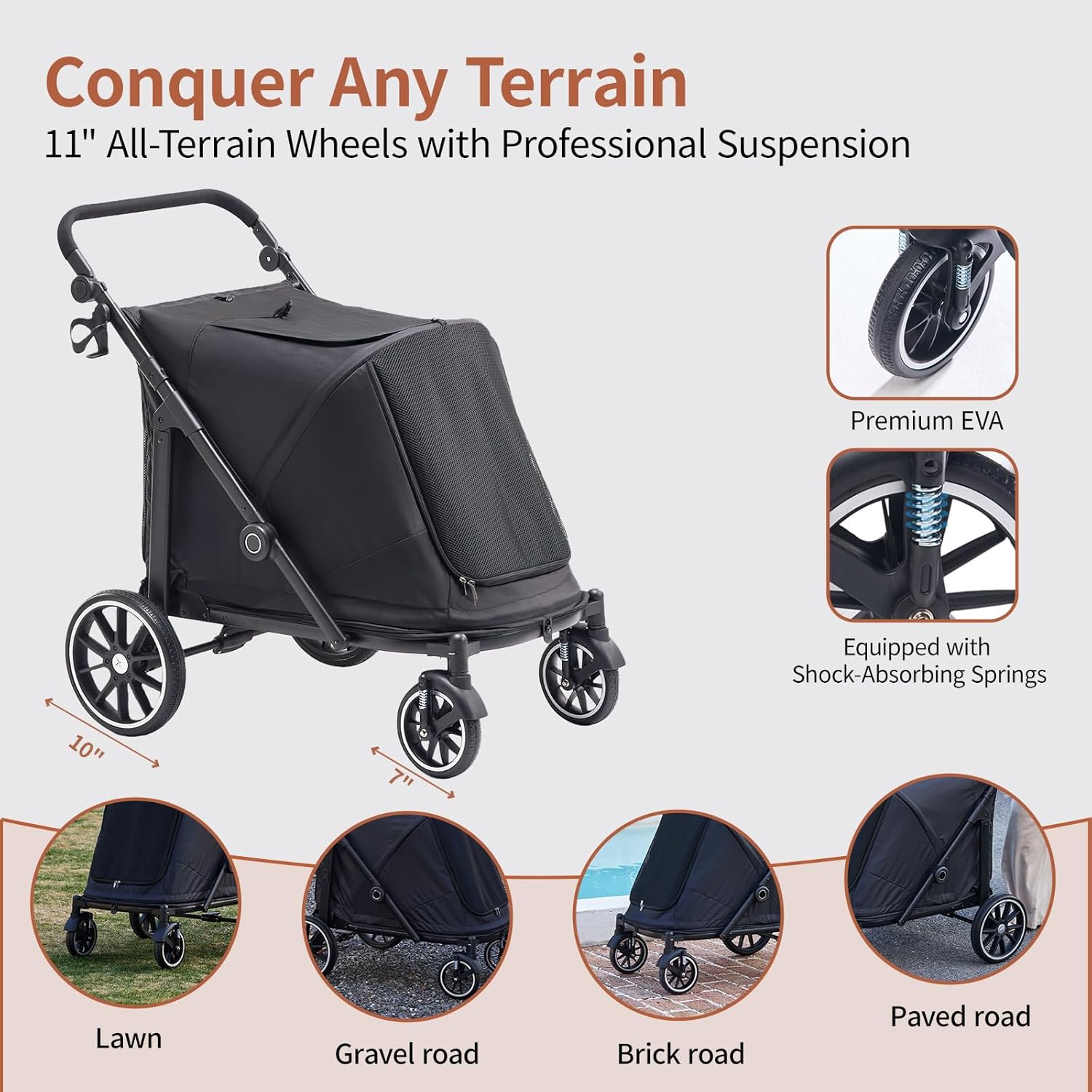 Dog Stroller for Large Dogs, 100 Lbs Capacity Heavy Duty Extra Large Pet Stroller for Medium Dogs, All Terrain Dog Wagon Cart with 12" PU Wheels, Shock Absorption, Adjustable Handle, Black