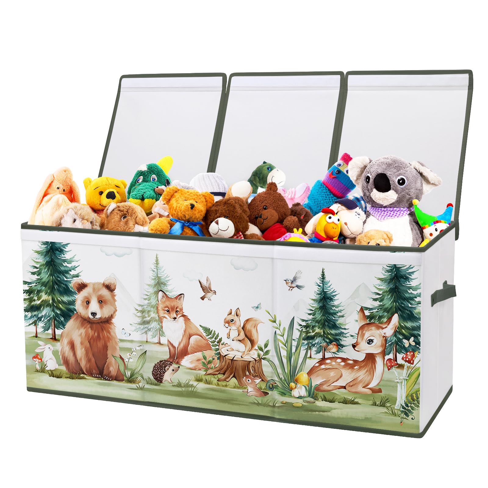 Scatola di Giocattoli Large con Coperchio Ribalta per Bambini, Contenitore Porta Giochi Pieghevole Oxford, Baule Portagiochi Impermeabile Robusto per Ragazze Ragazzi, 96×32×40cm (Animali Invernali)
