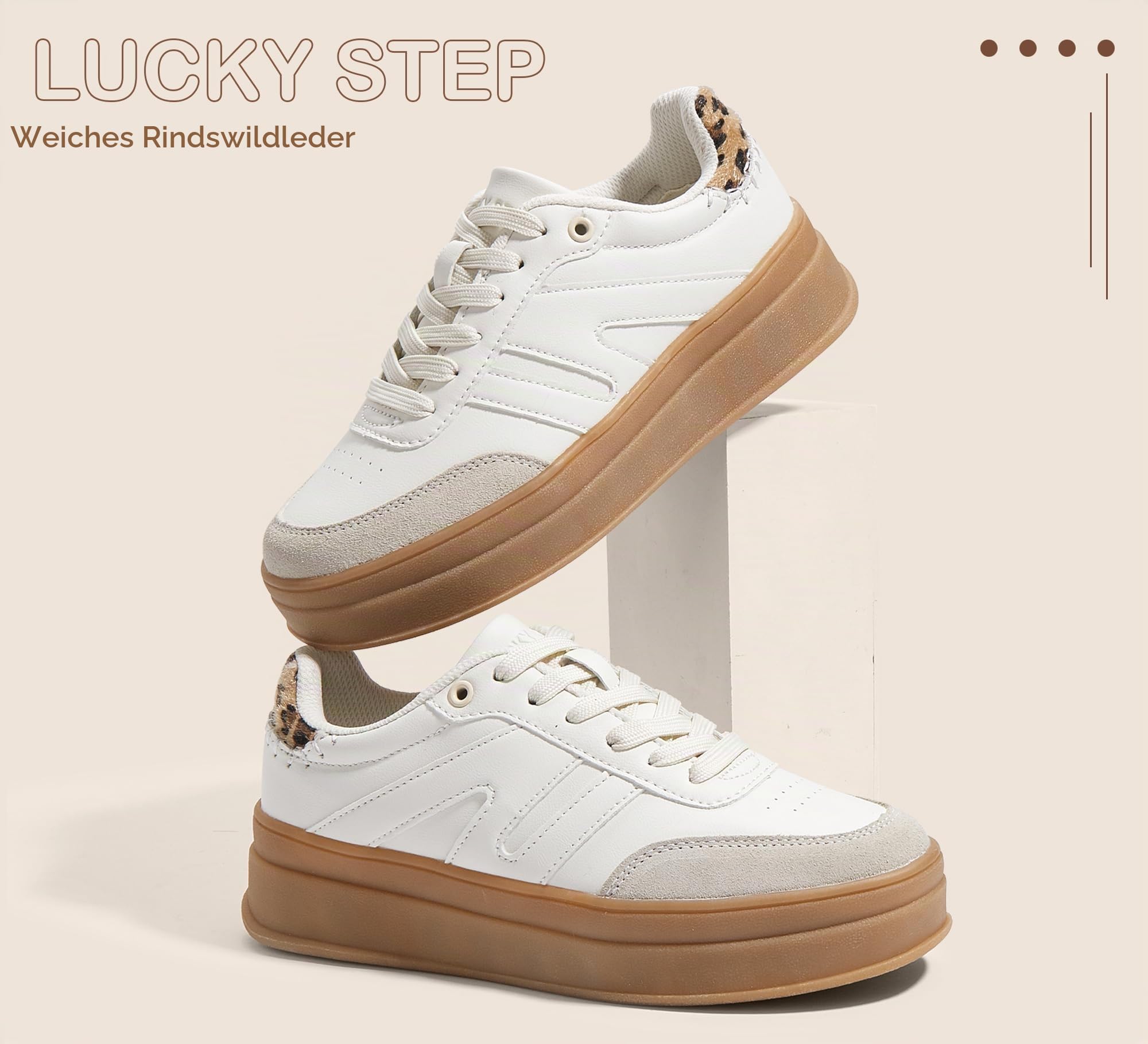 LUCKY STEP Damen Platform Sneakers im Retro-Design | Klassische Freizeitschuhe mit Dicker Gummisohle | Für Alltag, Walking, Tennis & Skate-Stil