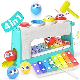 HOLA Toys for 1 Year Old Boy Gifts- 4 in1 Musical Pounding Toy with Xylophone, 1 Year Old Boy Birthday Gift, 1 Year Old Toys for Boys Toddler Toys Age 1-2 3, Montessori Toys for 1 Year Old Girl Gifts