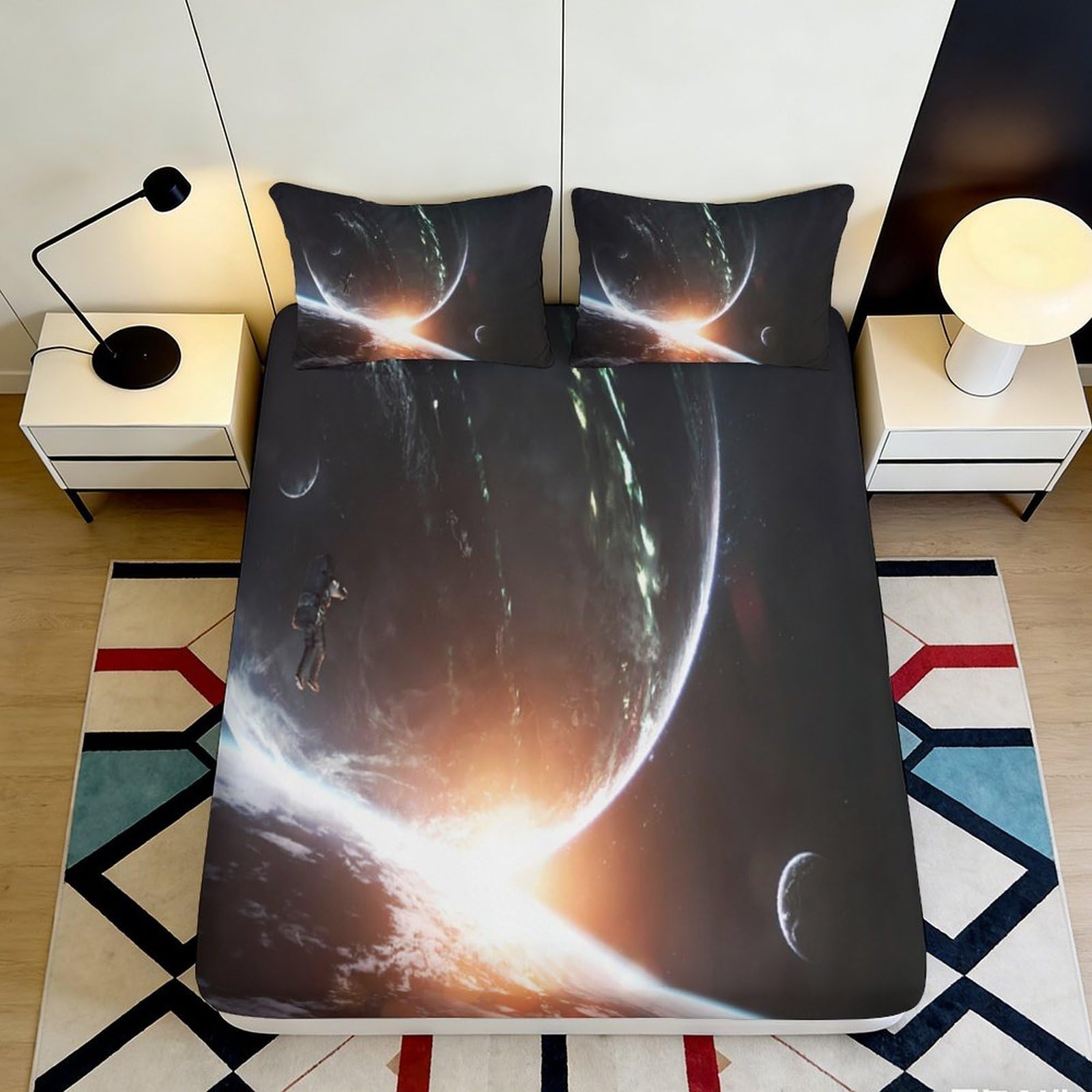 3D Printed Galaxy Fitted Sheet Microfiber Soft Bedding Cosmic Nebula Mattress Cover for Bedroom Dorm Dormitory Guest Room Protective Decor 160x200x25cm