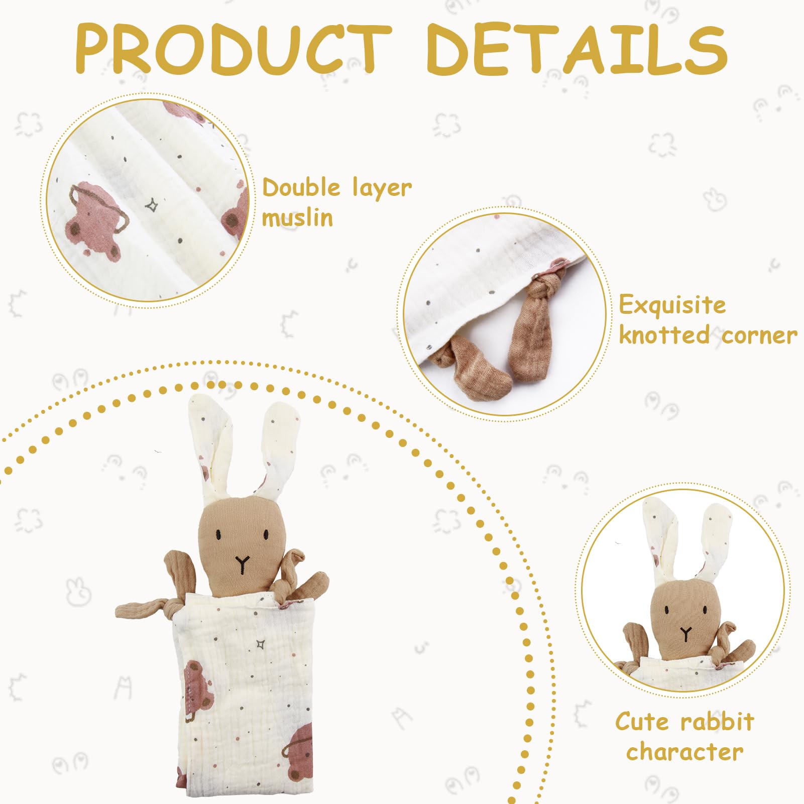 ORUZA Baby Comforters - Rabbit Baby Blanket for Infant Toddler Newborn Boys and Girls, Dark Khaki - Image 3