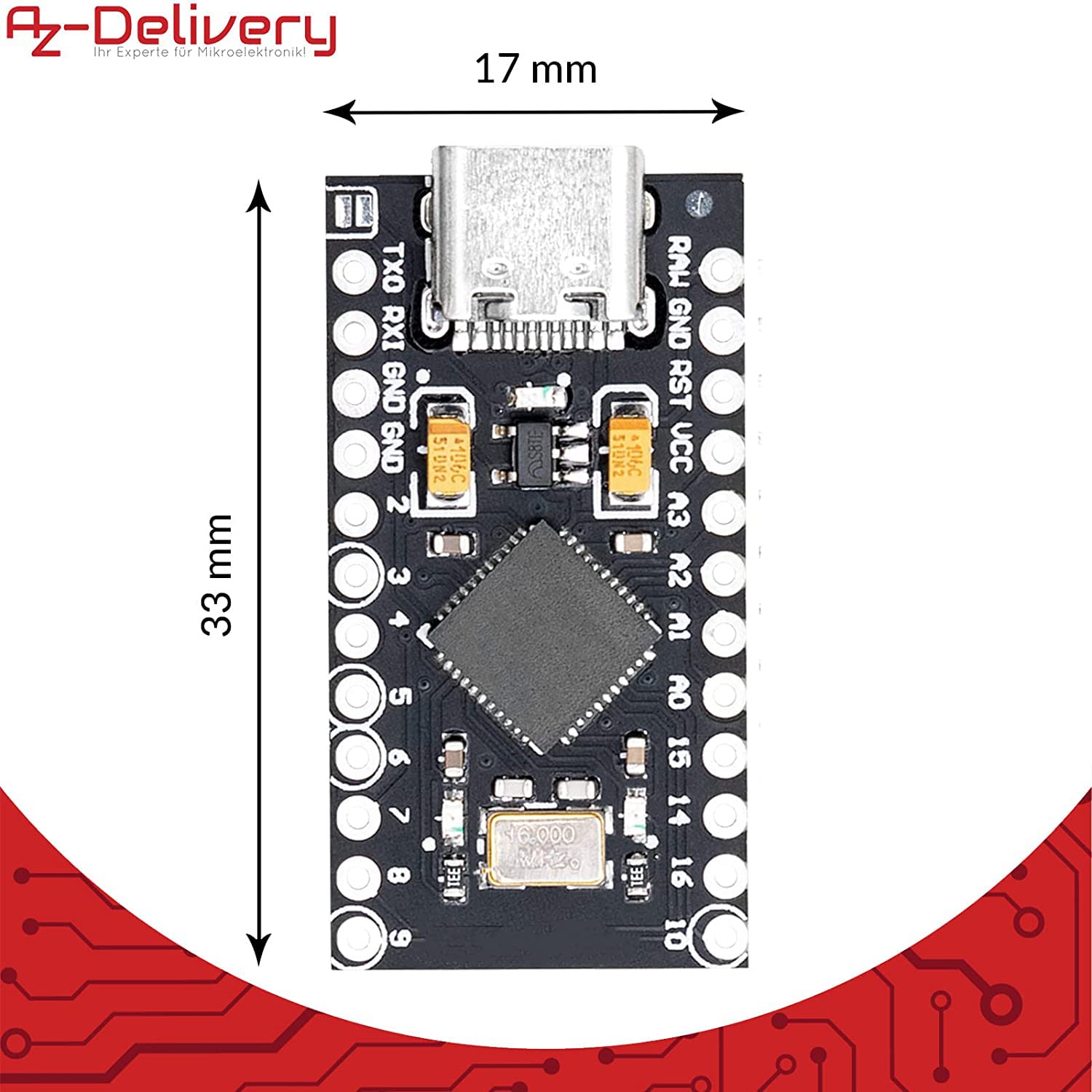 AZDelivery 3 x Pro Micro ATMEGA32U4 5V/16 MHZ Scheda di Sviluppo Modulo Microcontrollore con Bootloader IDE Scheda di Sviluppo con 2 Fila Pin Header MINI USB/Micro USB