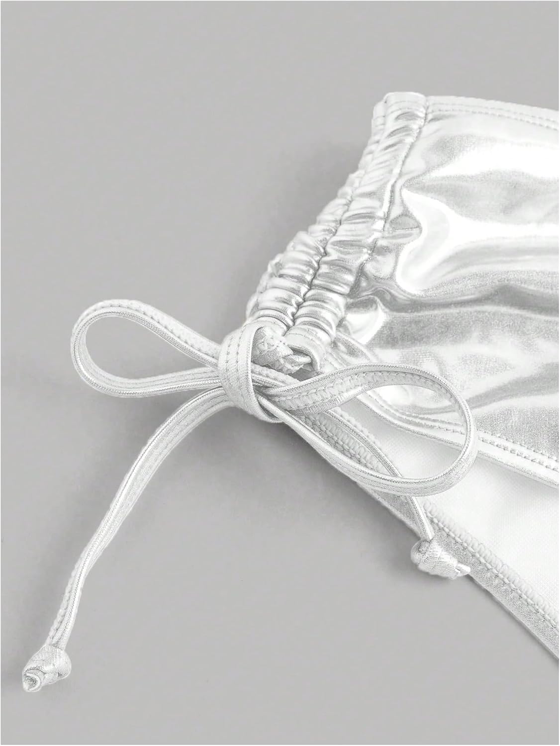 MakeMeChic Women's 2 Piece Gold Bikini Sets Metallic High Waisted Ruched Halter Tie Side Swim Bathing Suit - Image 3