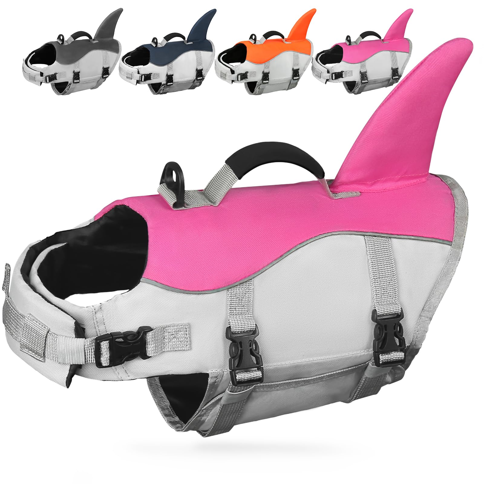 AMZNOVA Shark Hundeschwimmweste, Schwimmweste with Flossen & Haiflosse, Rettungsweste Hund für Bootfahren, Schwimmhilfe & Verstellbar