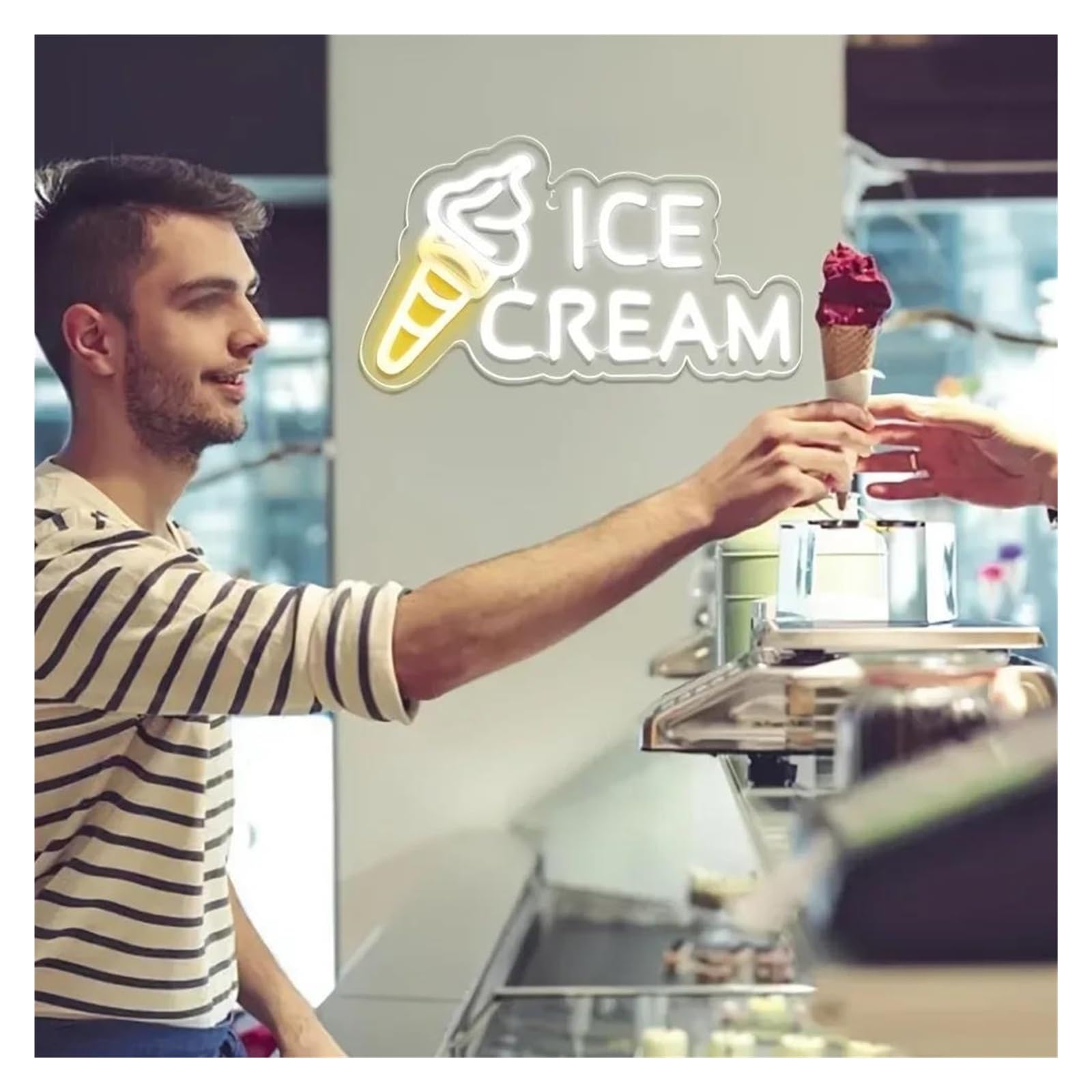 Luces de neón Letrero De Neón Ice Cream, Arte Mural Vibrante Para Heladerías, Iluminación Decorativa Para Tiendas De Conveniencia, Fiestas Y Comercios.