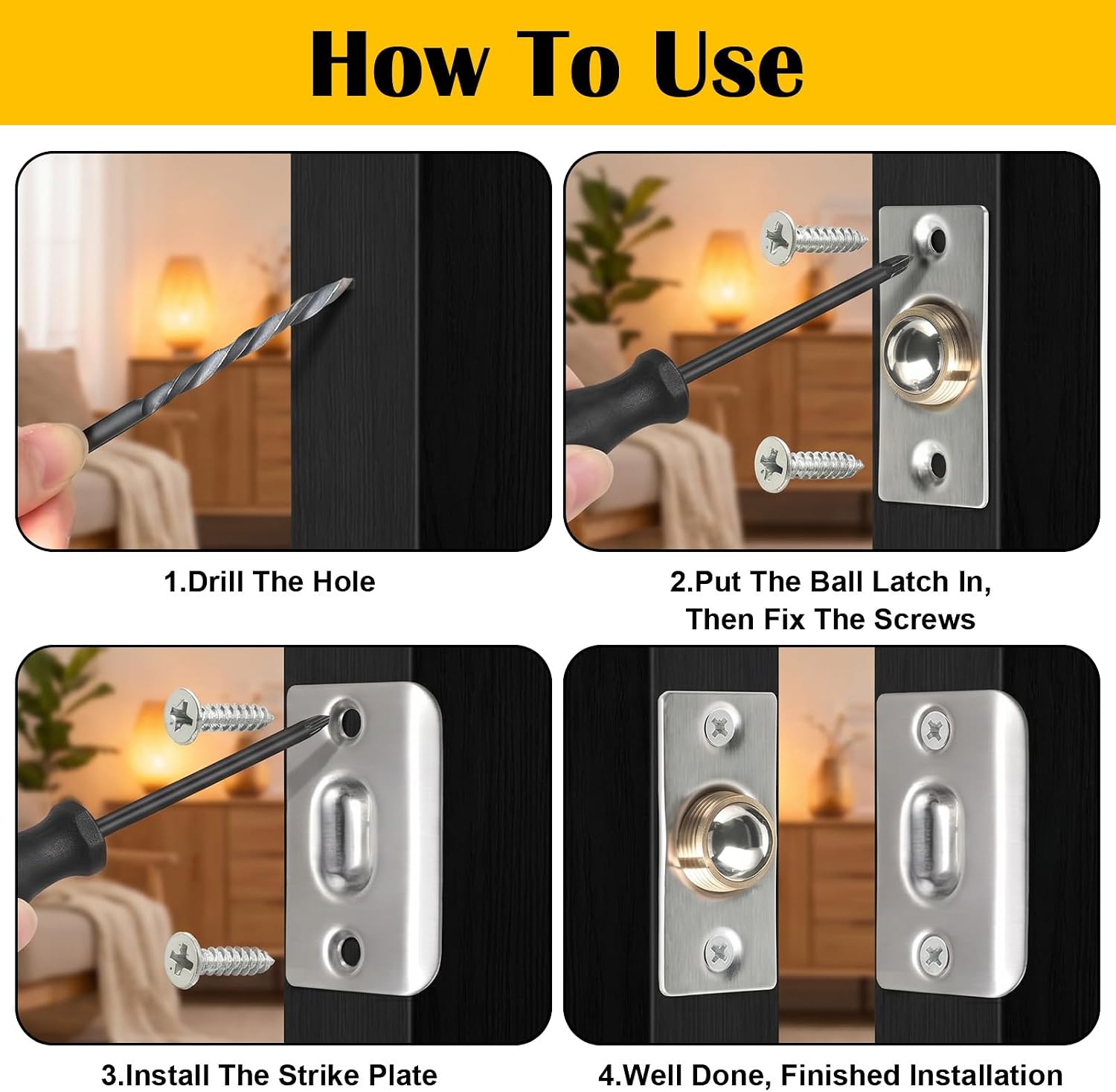 16 Pack Adjustable Door Ball Catch Silver Stainless Steel Brass Closet Door Catch Hardware for Interior Cabinet Replacement Latch with Strike Plate