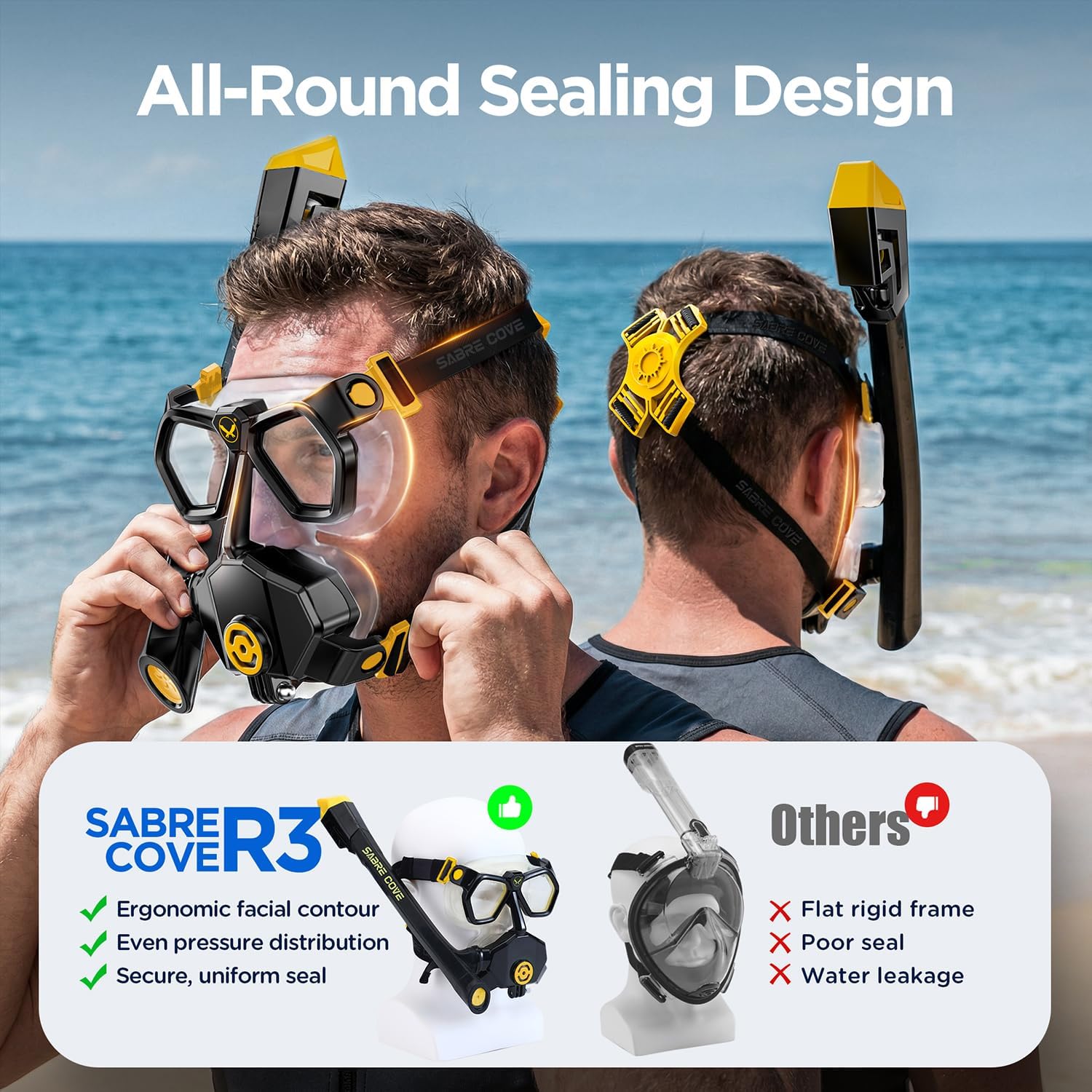 Full Face Snorkel Mask for Adults Teen, Snorkel Mask with Ear Equalization, Quick Release Anti-Leak and Anti-Fog with Mesh Bag for Snorkeling, Lightweight Diving Mask, Swimming, One Size - Image 5