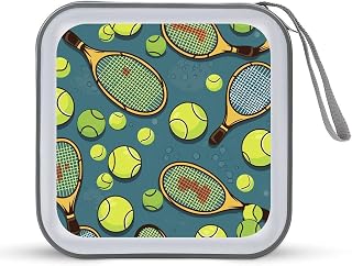 DVD Case, 40 Capacity Hard Plastic CD Case Holder for Car Home | Funny Tennis Racquets Balls CD holder with zipper hand strap, portable disc case, DVD/CD storage, DVD wallet organizer