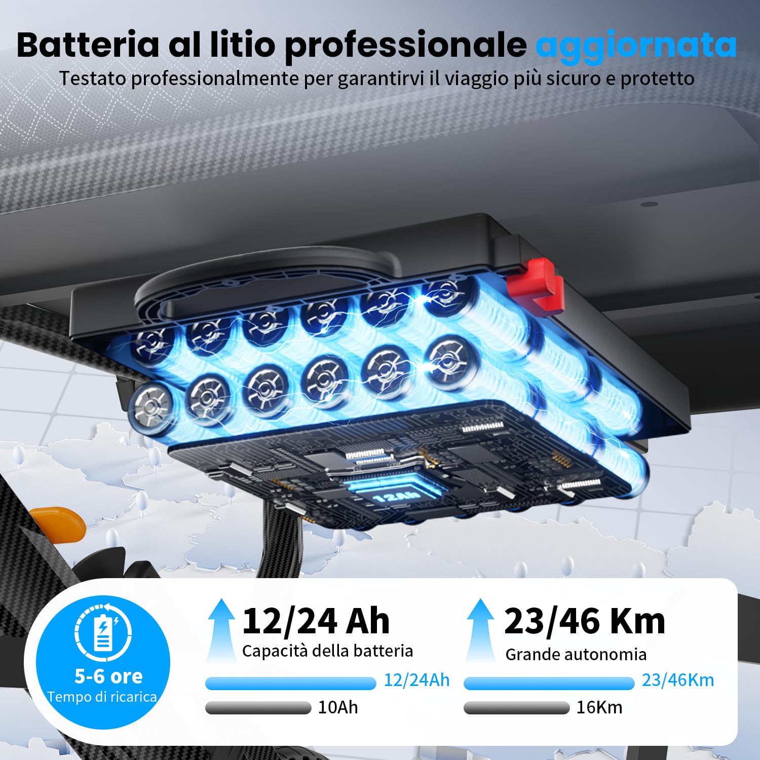 E10 Sedia a Rotelle Elettrica Leggera Per Adulti/Anziani, Autonomia 46 km, 24Ah, Motore 500W, Pieghevole e Compatta