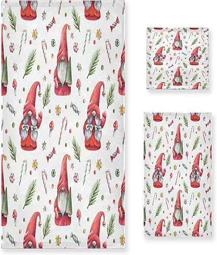Juego de 3 toallas de gnomo de Navidad, toallas suaves altamente absorbentes con toalla de baño, toalla de mano y toalla para baño, hotel, gimnasio,