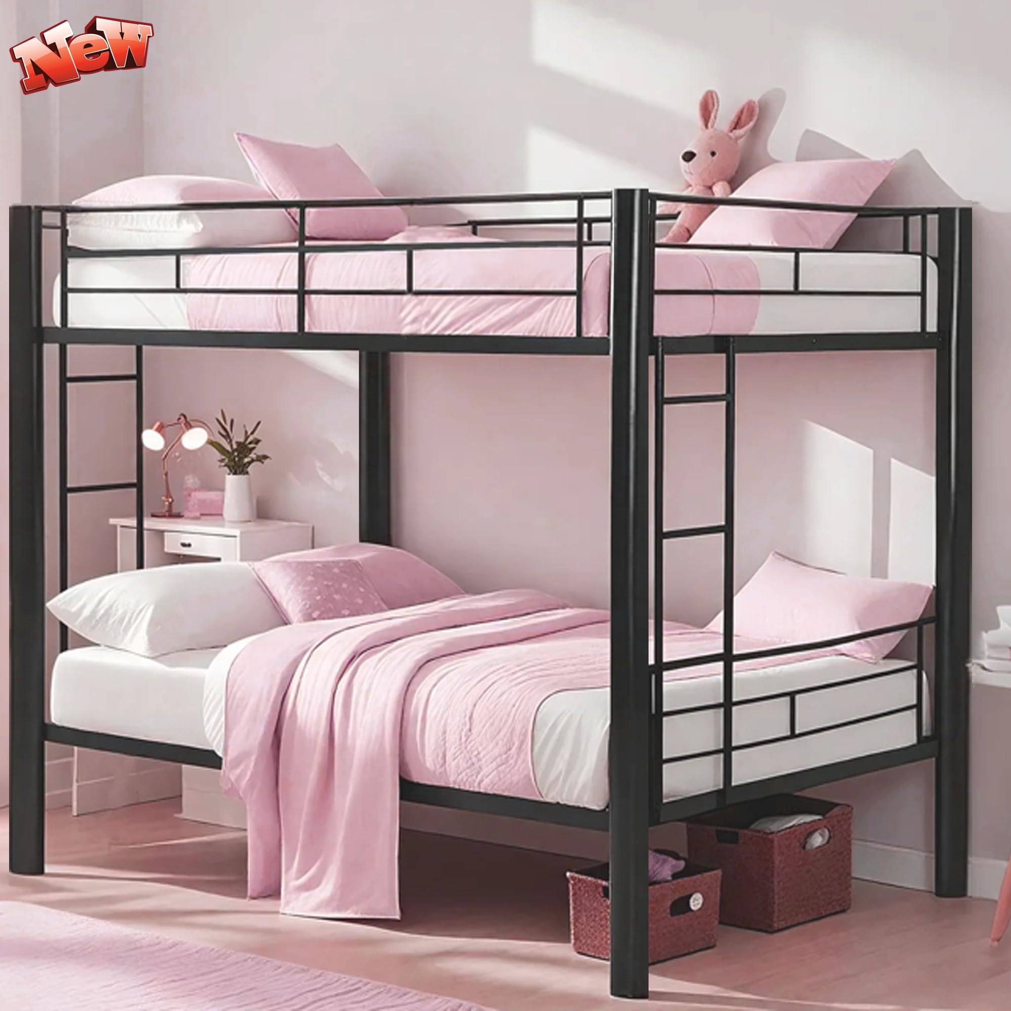 Heavy Duty Metal Bunk beds Full Over Full for Adults and Kids, Convertible Full Over Full Bunk Bed with 2 Ladders & Safety Full-Length Guardrails,Space-Saving,No Box Spring Needed,Noise Free