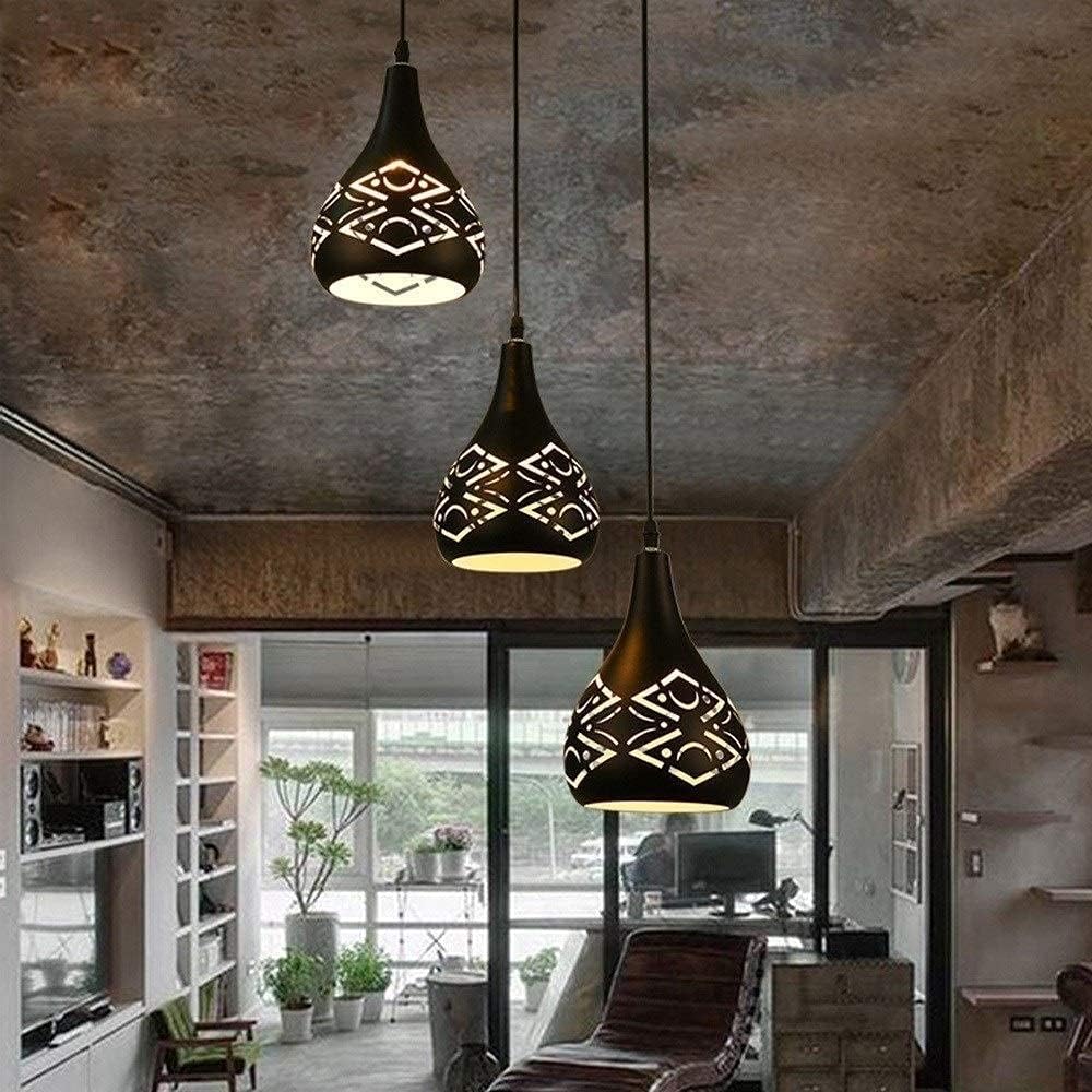 Lamp Nordic Single Head Creative Light Wrought Iron Retro Kitchen Island Hollow Ceiling Light E27/E26 Adjustable Dining Room Living Room Hanging Droplight Bar Club CAF