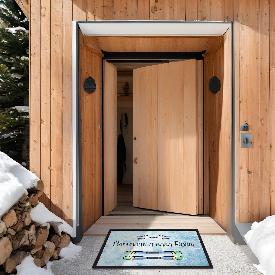 Snowy Steps – Felpudo de goma reciclada, para exterior e interior, antideslizante, idea de regalo para la casa, 40 x 70 cm, 100 % fabricado en Italia