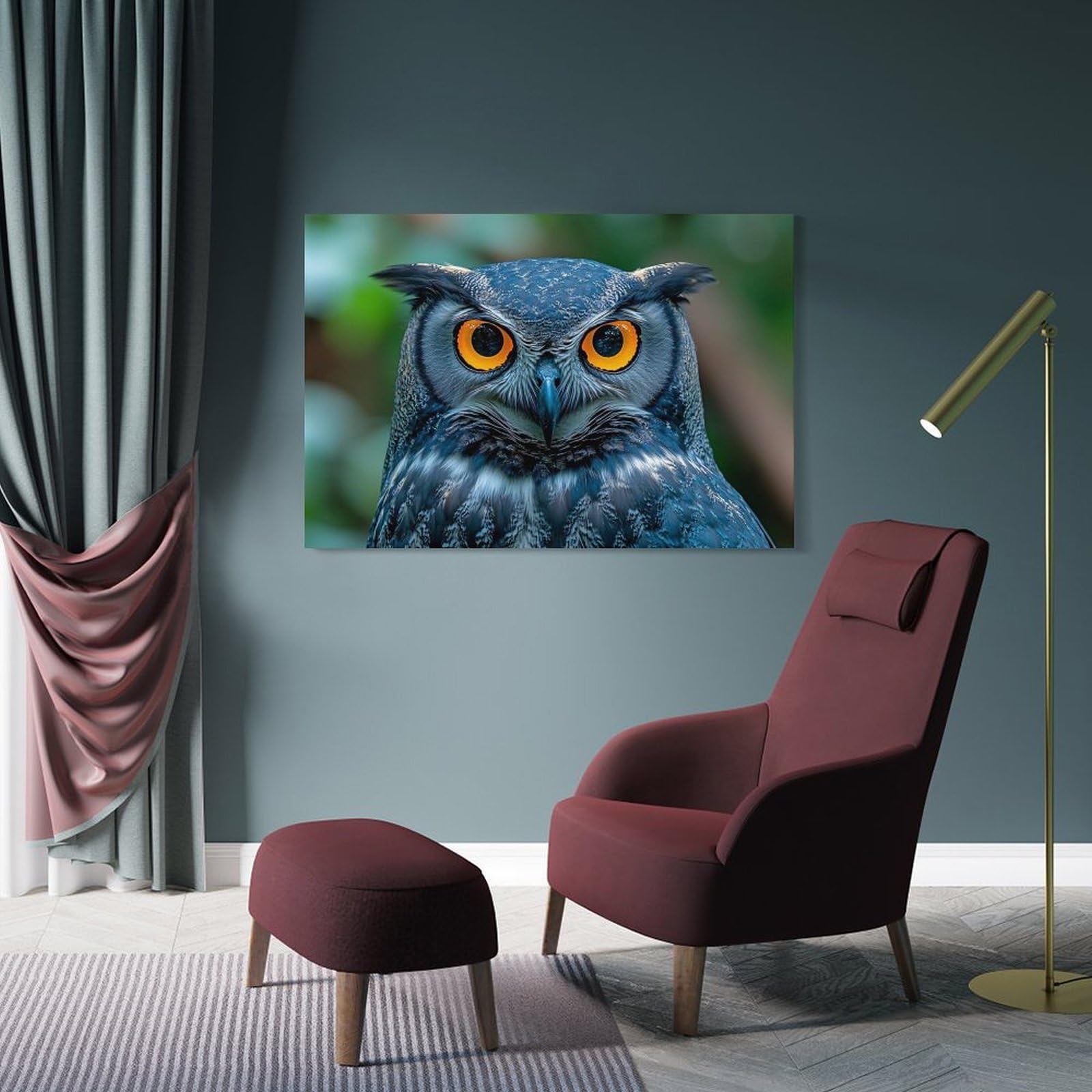 Junmoney Frame-Style-12 Great Horned Owl Portrait Wall Decor Canvas Print, 24X36inch(60X90cm), For Lounge, Bedroom Or Personal Spaces, Thoughtful Wall Decor For Art Lovers