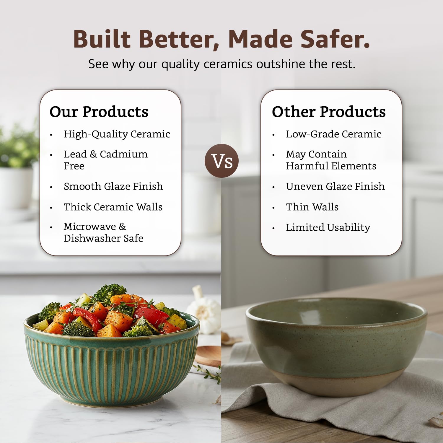 Solimo Green Ceramic Bowl Set of 4, 500 ML Each | Serving Bowls | for Rice, Dal, Fruits, Salad, Snacks | Dishwasher & Microwave Safe | Textured 2