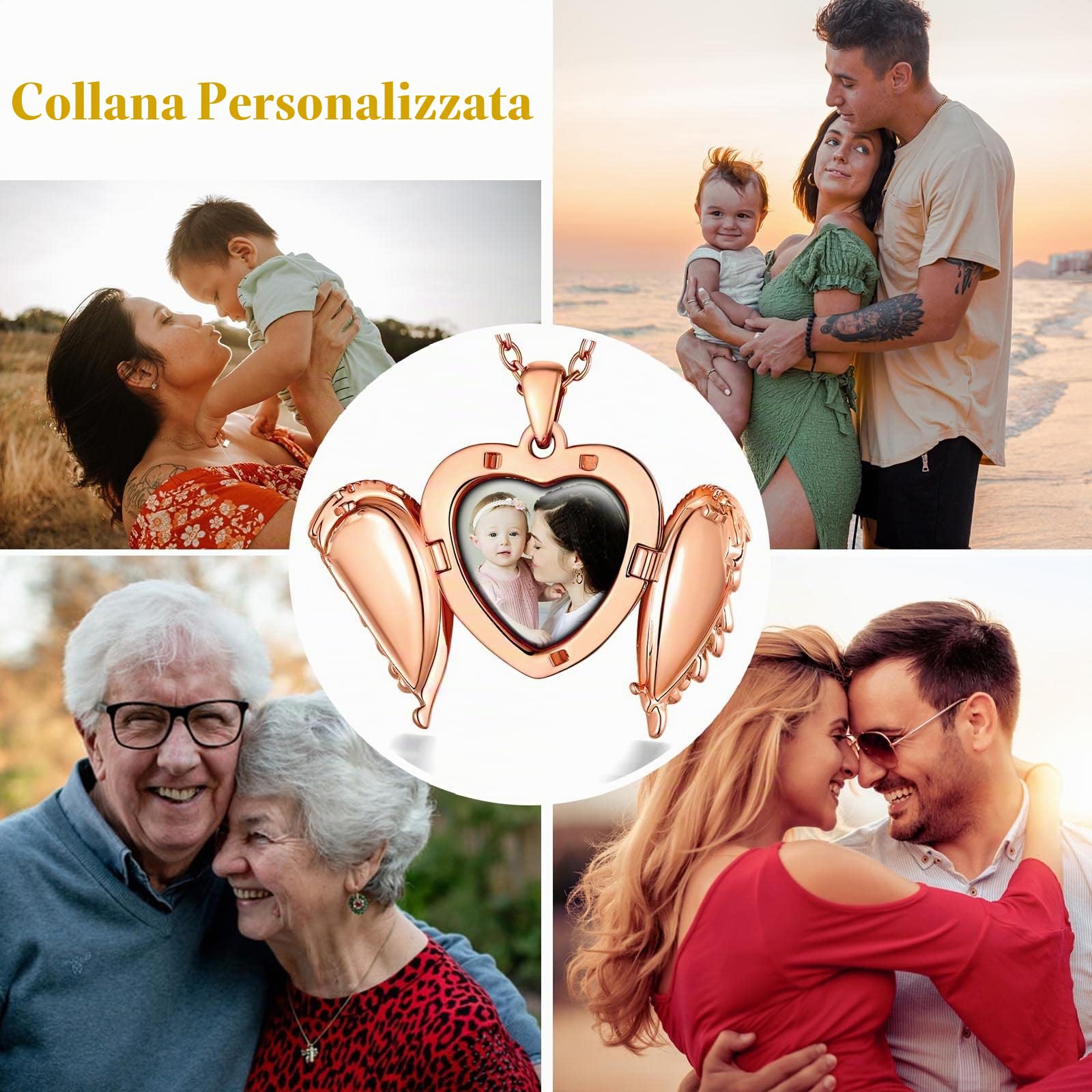 Supcare Cuore Collana con Foto Personalizzata, Argento/Oro/Oro Rosa Collana Donna con Medaglione, 12 Stili Foto Collana Portafoto Locket, Idee Regalo Donna Ragazza Mamma