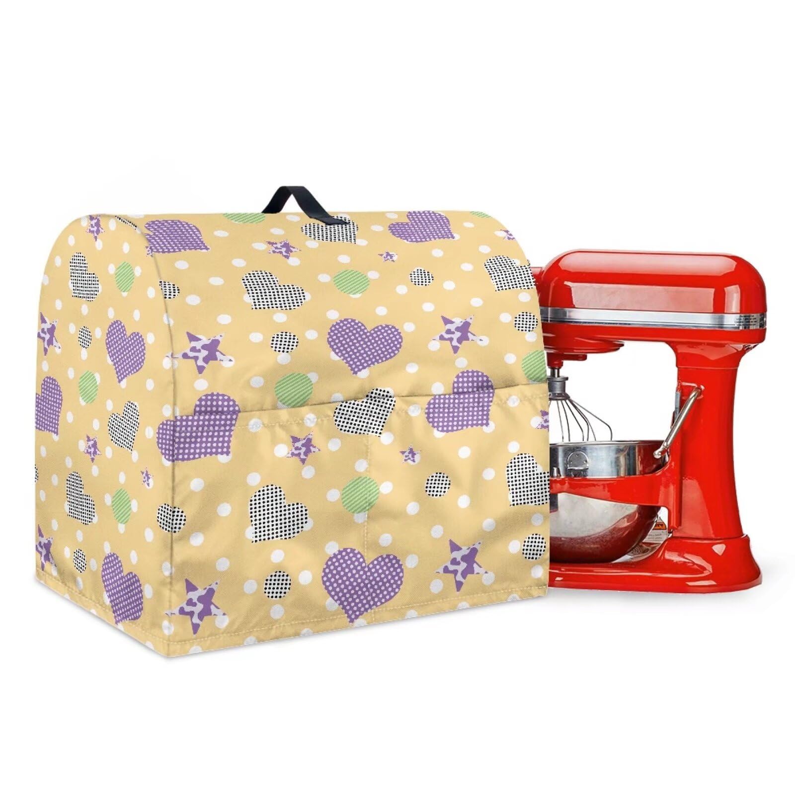 Talayituse Heart Star Dot Print Stand Mixer Cover for Kitchen Aid Mixers Accessories, Dustproof Mixer Cover for Stand Mixer with Pockets, Portable Kitchen Mixer Cover with Drawstring, Large