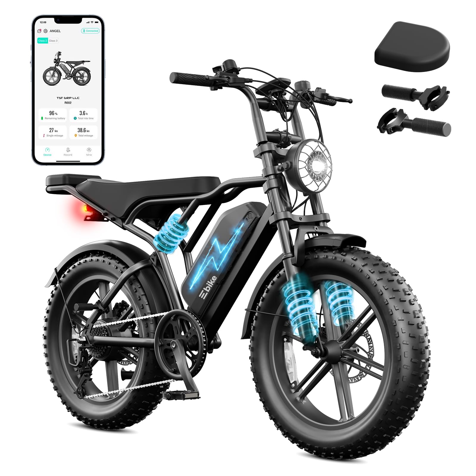 TST Electric Bike for Adults 1500W Peak 20" Fat Tire All-Terrain E-Bike 60/110 Miles Electric Dirt Bike - 48V 15/25 AH Battery Tested to UL 2849 Powered Electric Bicycle