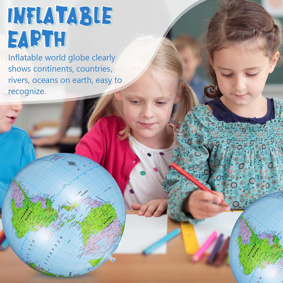 Pmeixcy Inflatable Globe,Blow up World Globe Beach Ball,Inflatable Earth Beach Ball for Beach Playing or Teaching,Party Bags,Summer Pool Party,PVC Material - Image 6 thumbnail