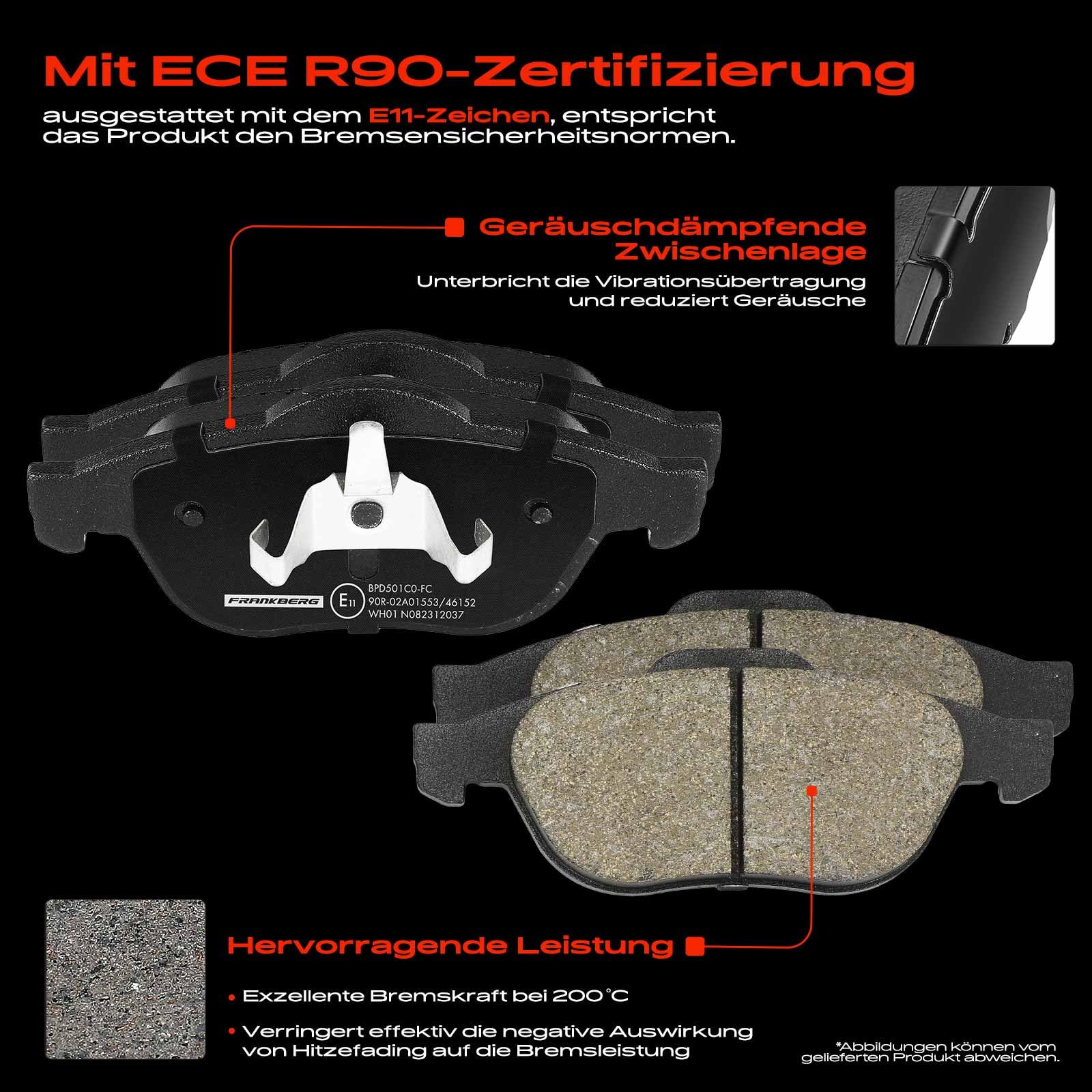 Frankberg Bremsensatz inkl. 2x Bremsscheiben + 4x Bremsbeläge Vorne Kompatibel mit M.e.g.a.n.e II BM0/1 CM0/1 Kombi KM0/1 Scénic II Replace# 7701206747