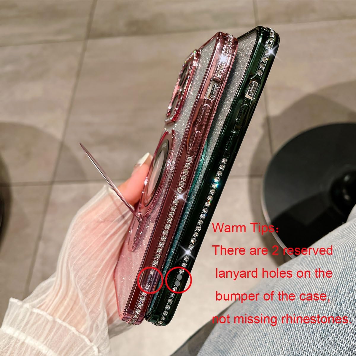 Magnetic Stand Glitter Case for Samsung Galaxy S25 Ultra, (Compatible with Magsafe) Women Girly Luxury Bling Diamond Rhinestones Cover with Camera Lens Protector for Galaxy S25 Ultra (Pink) - Image 2