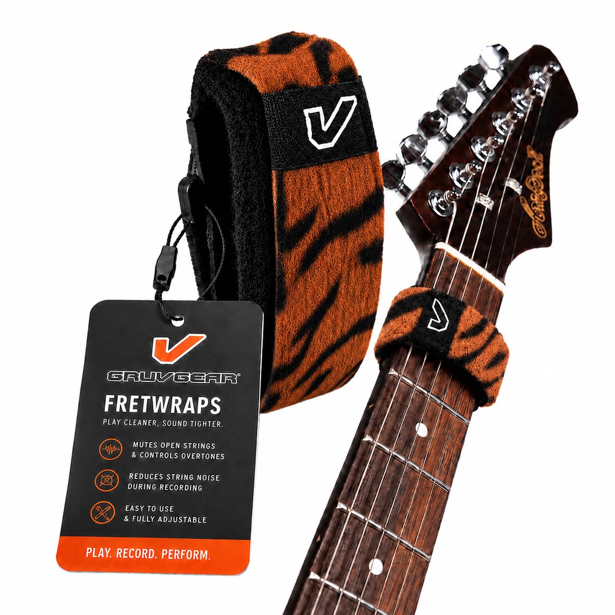 Gruv Gear Fret Wrap &amp; Guitar Mute, Fretwrap for Acoustic, Electric &amp; Bass | String Dampener Recording, Tapping &amp; Practice Accessory (1 Pack, Medium Tiger, Fits 5 String Bass, 7 String Guitar)