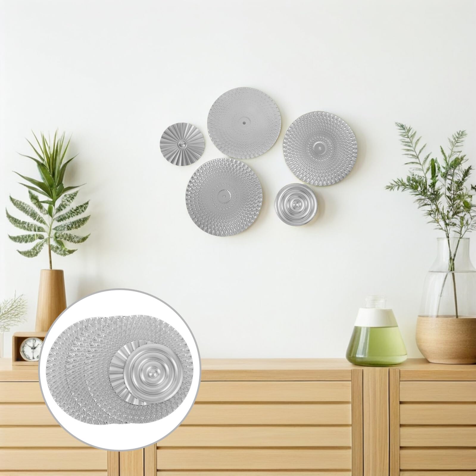 ZUNOXAZ 5 Teiliges Wanddekor Set Sonne Aus Metall Moderne Wandkunst Wandbehang Über Dem Sofa Schlafzimmerdekoration Silberne Wanddeko Aus Metall