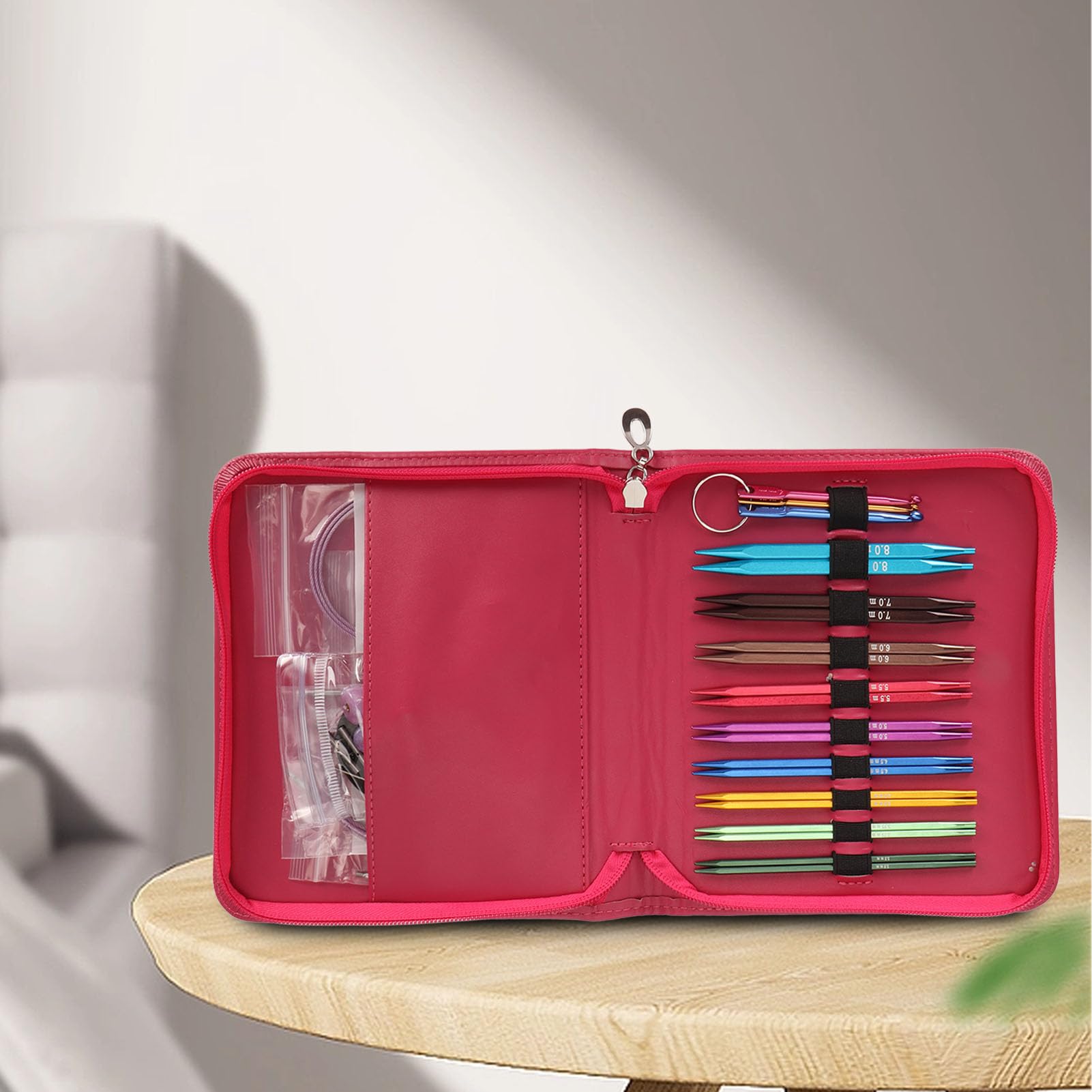 SustVita Aluminium-Stricknadeln mit ergonomischem Design für lange Stricksitzungen, komplettes austauschbares Rundstricknadel-Set mit Zubehör und PU-Tasche
