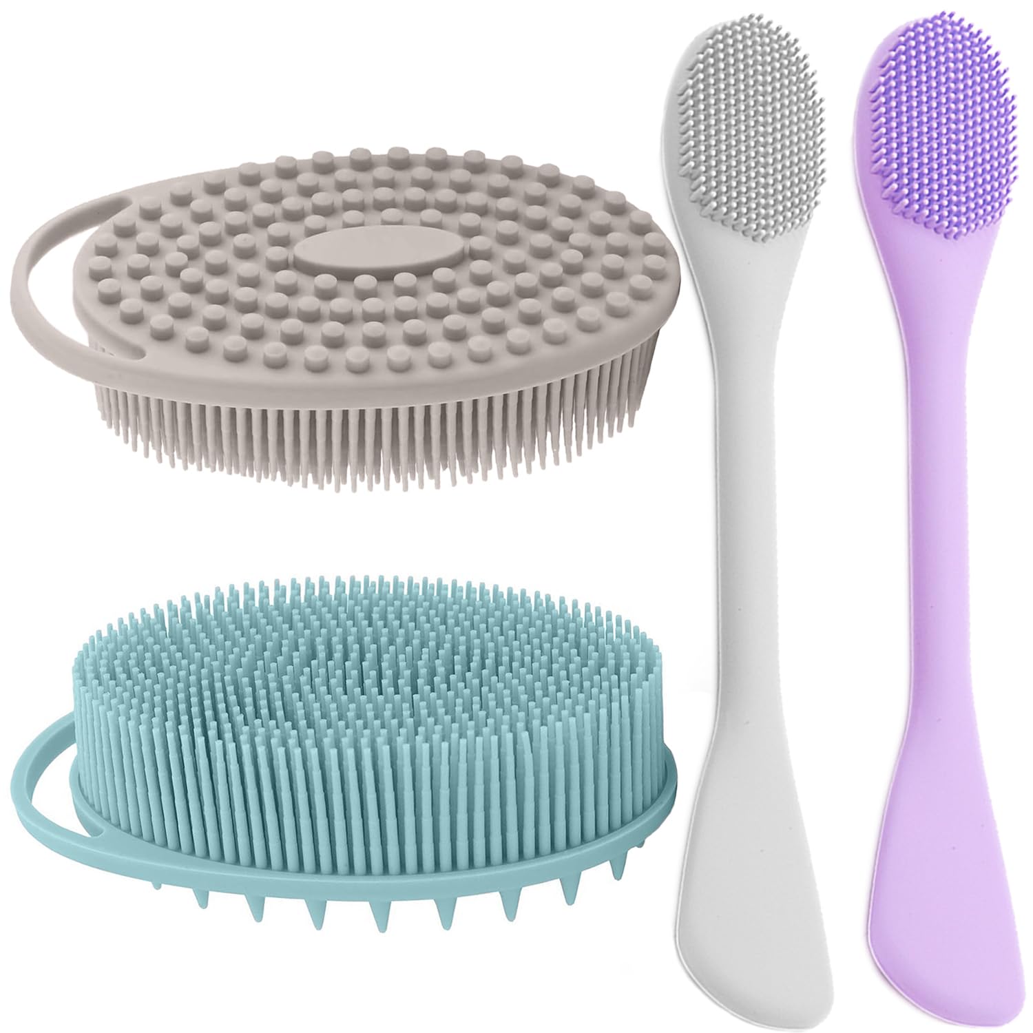 RamPula 2-in-1 Silicone Face & Body Scrubber Applicator - Dual-Sided Exfoliating Brush & Lotion Spatula for Skincare, Makeup, Shower Bath - Set of 3, Soft Easy-to-Clean, Sensitive Skin for All Ages