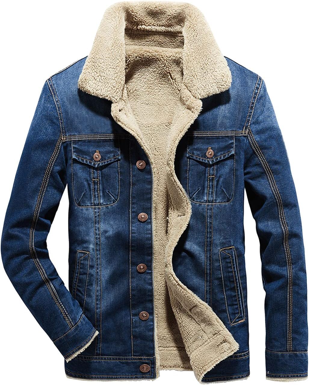 Chaqueta Vaquera con Forro Polar para Hombre Chaqueta camionera Chaqueta Vaquera de Invierno Abrigo Vaquero
