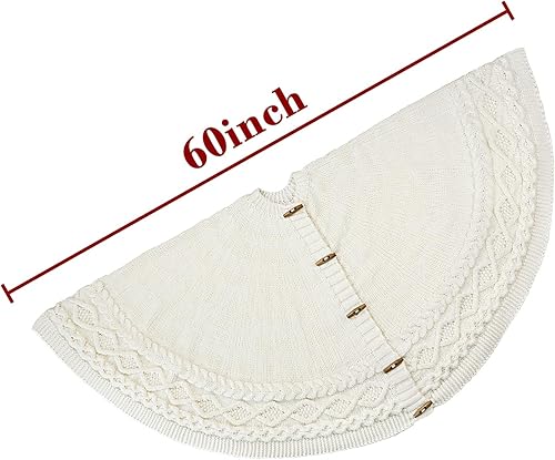 Miniatura 3 de LimBridge Faldón de árbol de Navidad de punto 60 pulgadas extra grande falda de árbol blanco crema, combo de punto de cable de diamante,