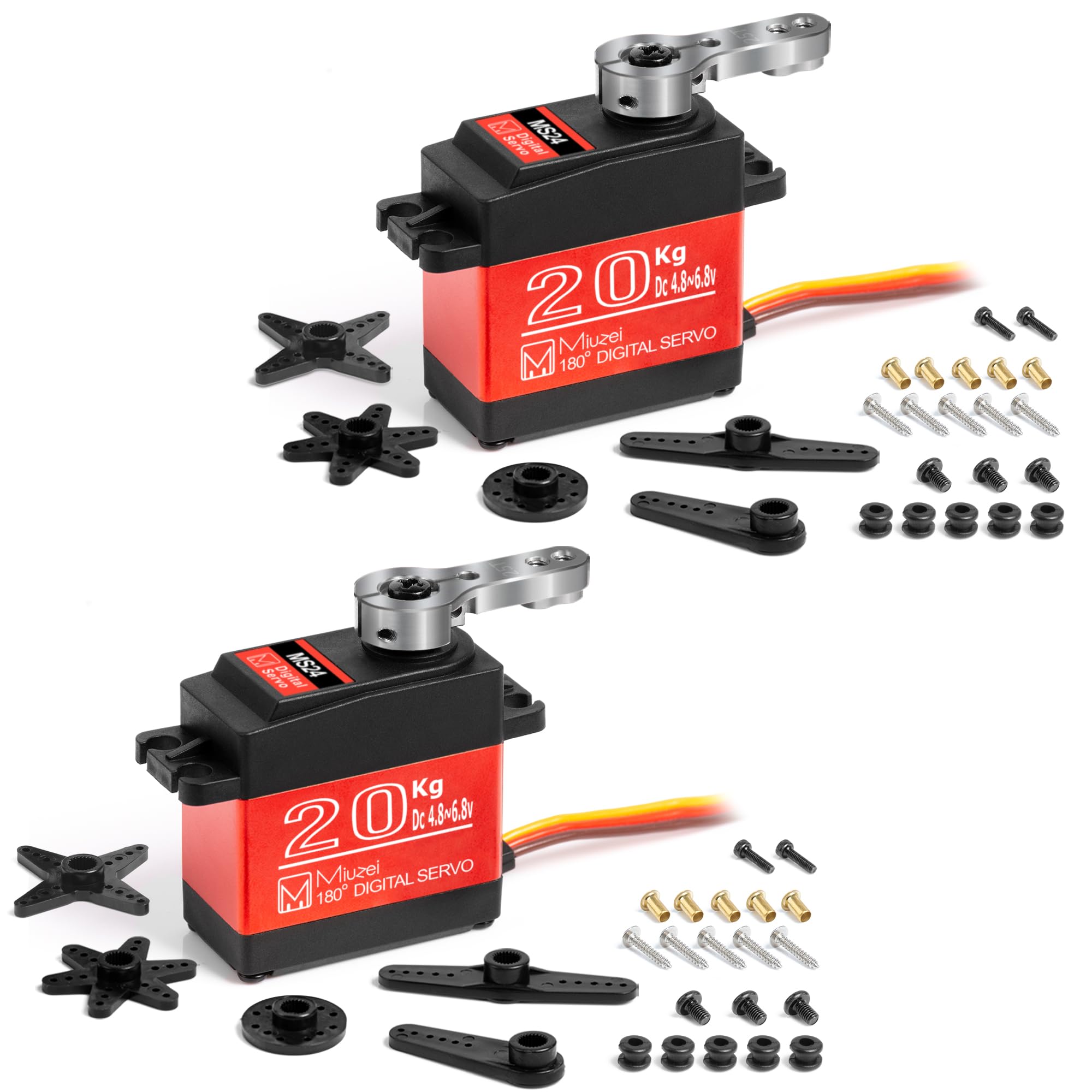 Miuzei 20KG Digital RC Servo Motor 180° Wasserdicht Servo Modellbau Lenkung mit Metallgetriebe für RC Auto 1/10 1/8,Modelle, Starrflügel,Roboter und Intelligenten DIY (2 Stück)