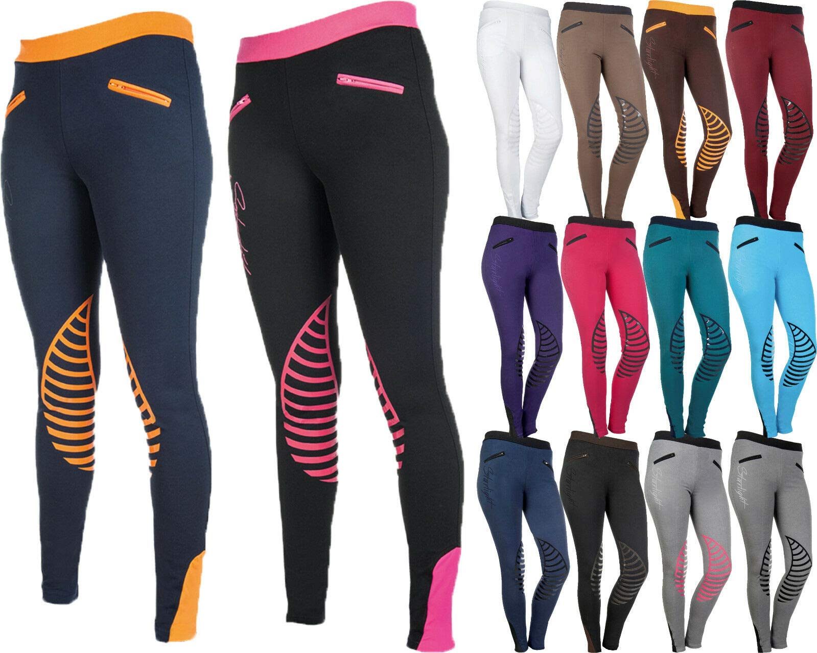 HKM 9228 Starlight, Leggings da Equitazione in Silicone, per Ragazze, Grigio Scuro/Sabbia, 36