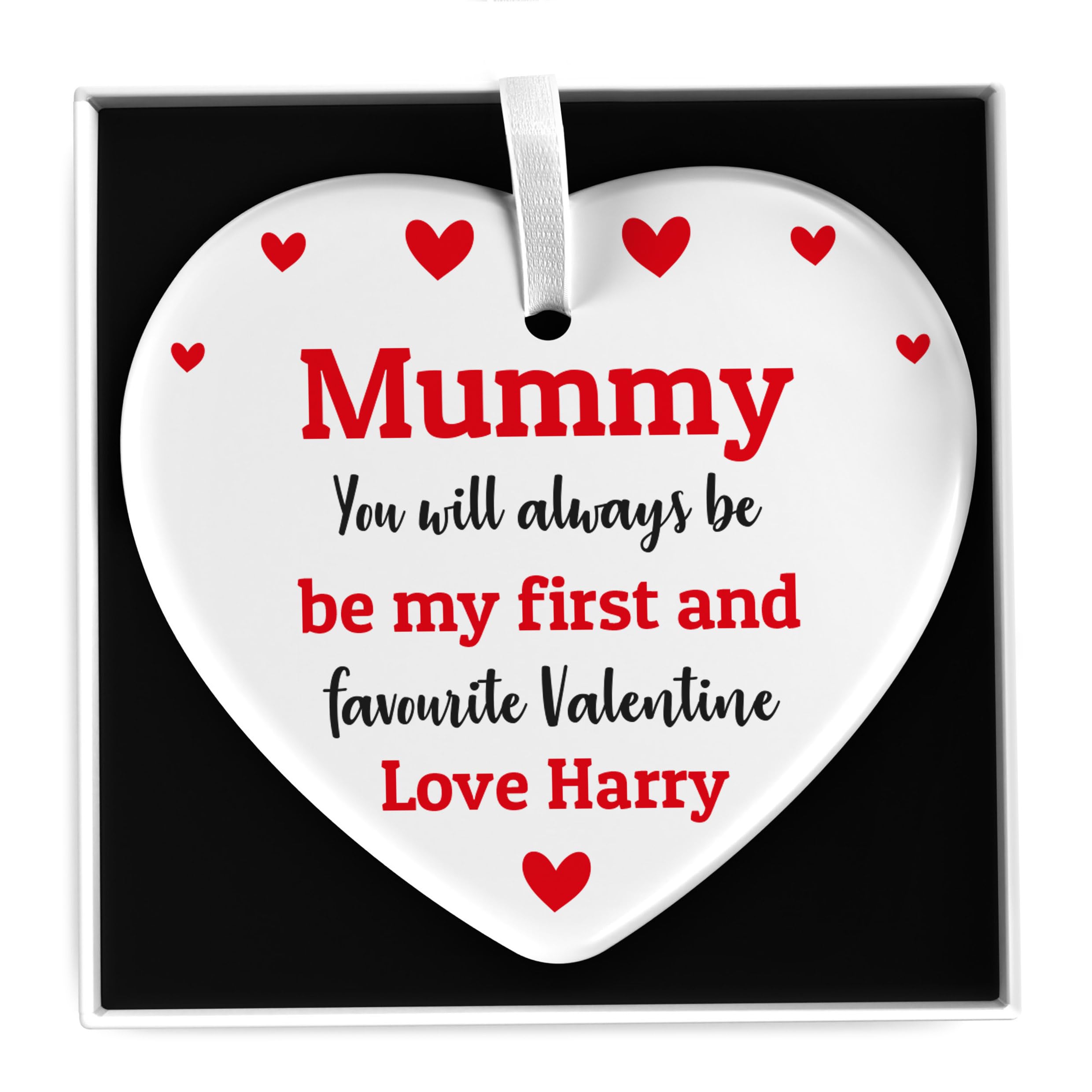 Beecreative Personalised Mummys Valentines Day Gifts - Mummy Is My Valentine Gift From Son Daughter Baby, Mummy My First Valentine, Custom White Ceramic Heart Keepsake - With Gift Box